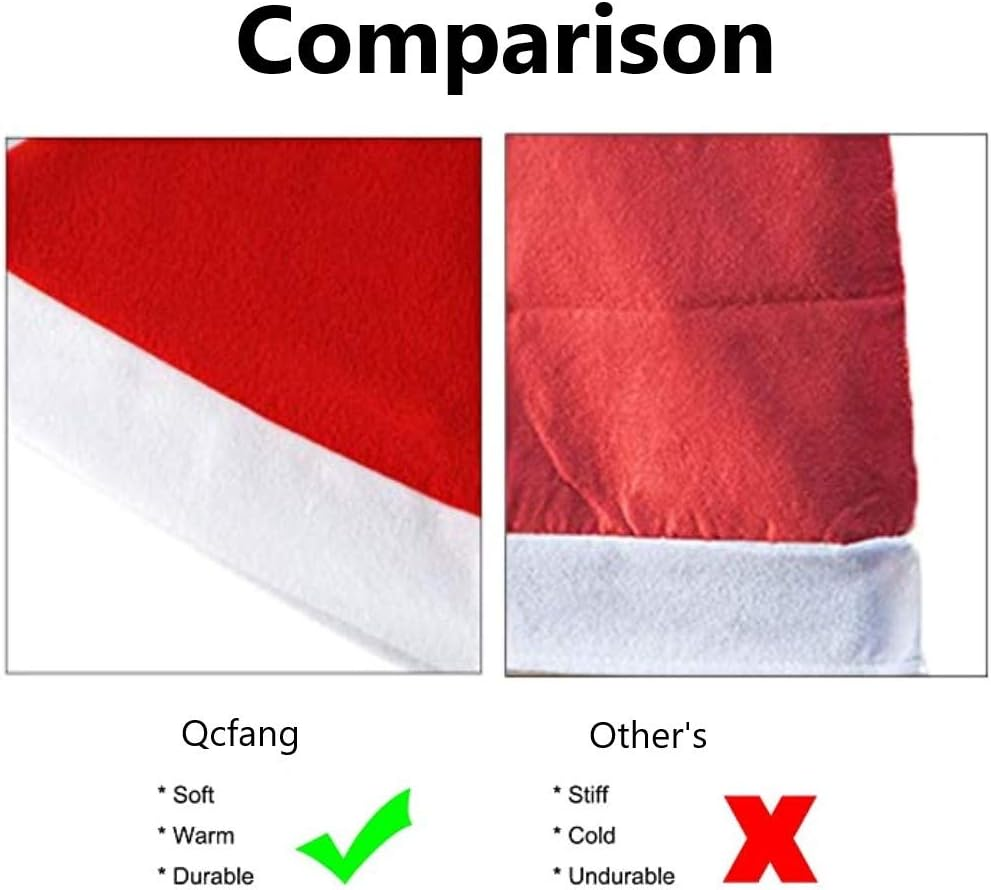 Qcfang Christmas Hats 4 Pack Fabric Santa Claus Hats Xmas Holiday Hats Traditional Red and White Plush Christmas Santa Hats Holiday Party Hats for Adults and Kids image number 3
