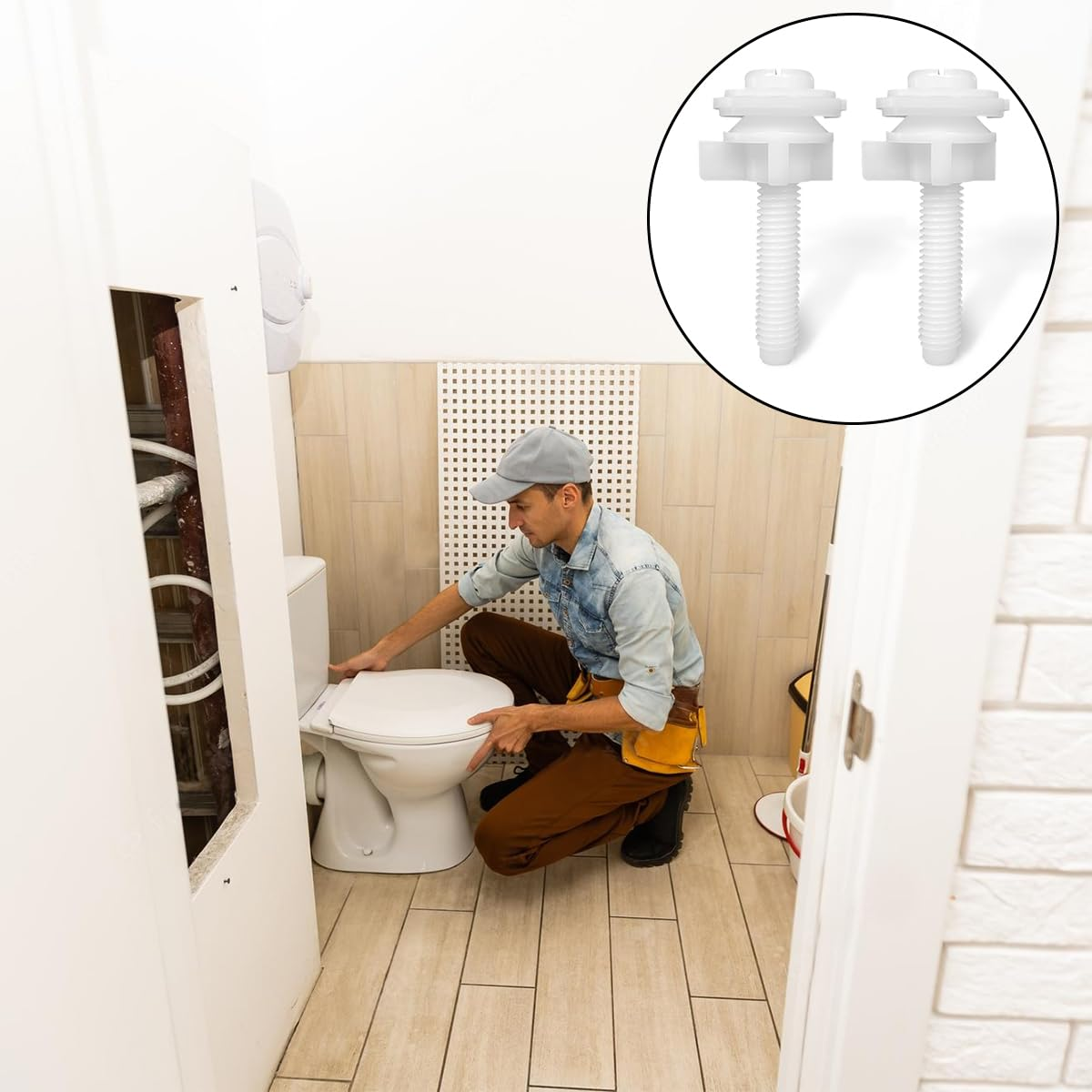 Toilet Seat Screws, 2 Pcs Universal Plastic Toilet Seat Hinge Bolts and Screws for Toilet Replacement Parts image number 3