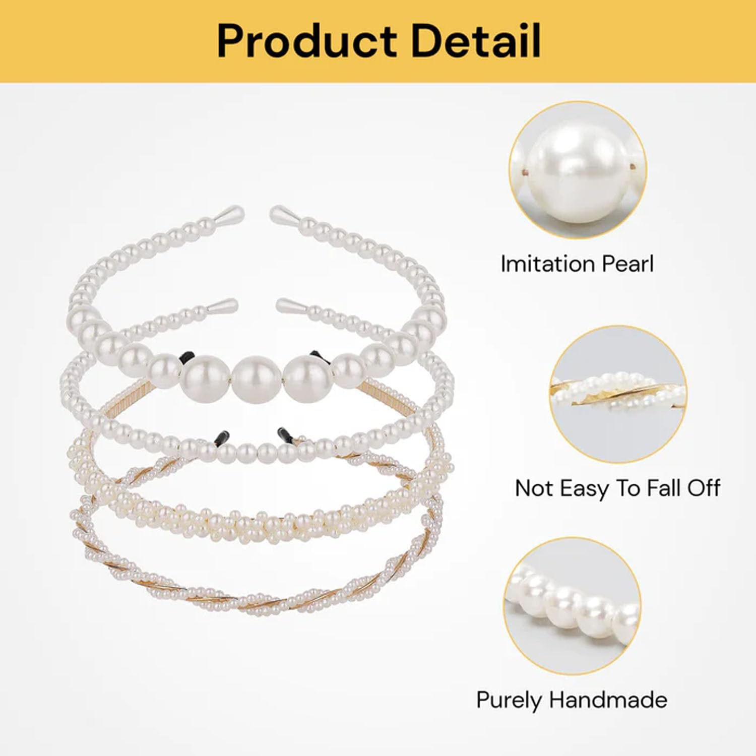 EZONEDEAL Pearl Headbands for Women, White Headband Rhinestones Hairbands Beaded Headband Hair Hoop Wedding Headband, Pearl Hair Loop Bands, Bridal Hairband for Wedding, Pearl Hair Accessories(C)