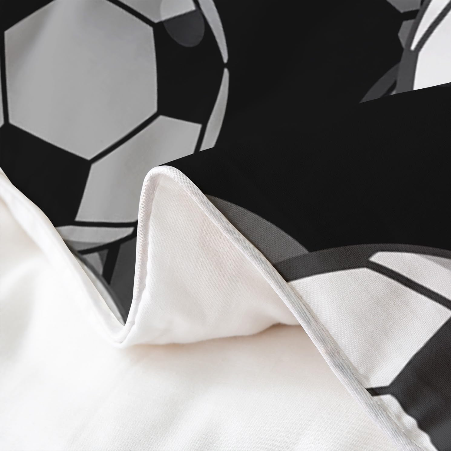 Homewish Kids Soccer 100% Cotton Duvet Cover Single American Football Comforter Cover European Sport Game Bedding Set Player Field Quilt Cover,Cartoon Decor 2Pcs with 1 Pillowcase,Black White image number 3