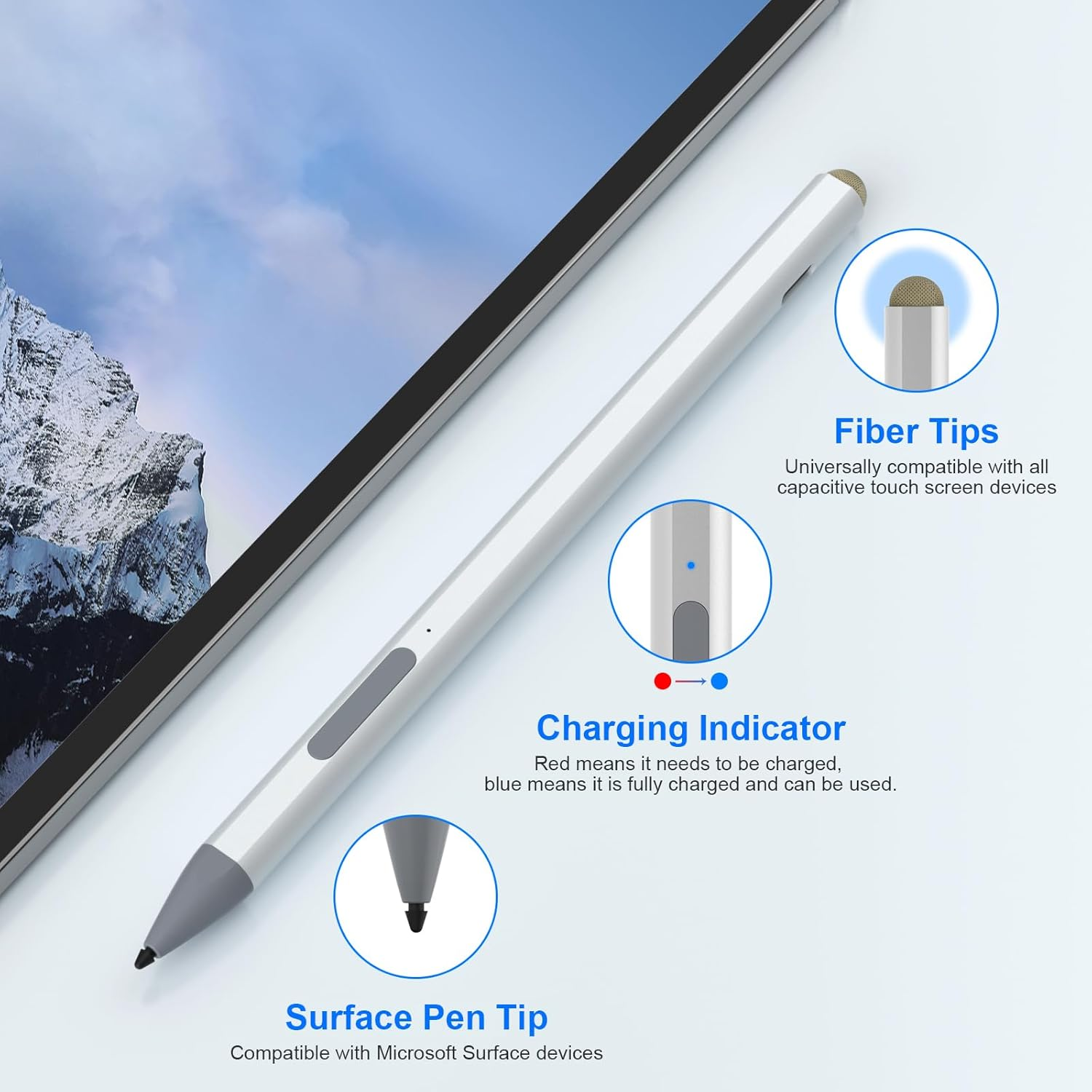 Surface Pen Windows Stylus for Microsoft &ndash; Surface Pro 11/10/9/8/7 Pen Compatible with Surface Pro/Book/Laptop/Go/Studio, with Palm Rejection and Rechargeable, 4096 Pressure Sensitivity Digital Pens image number 5