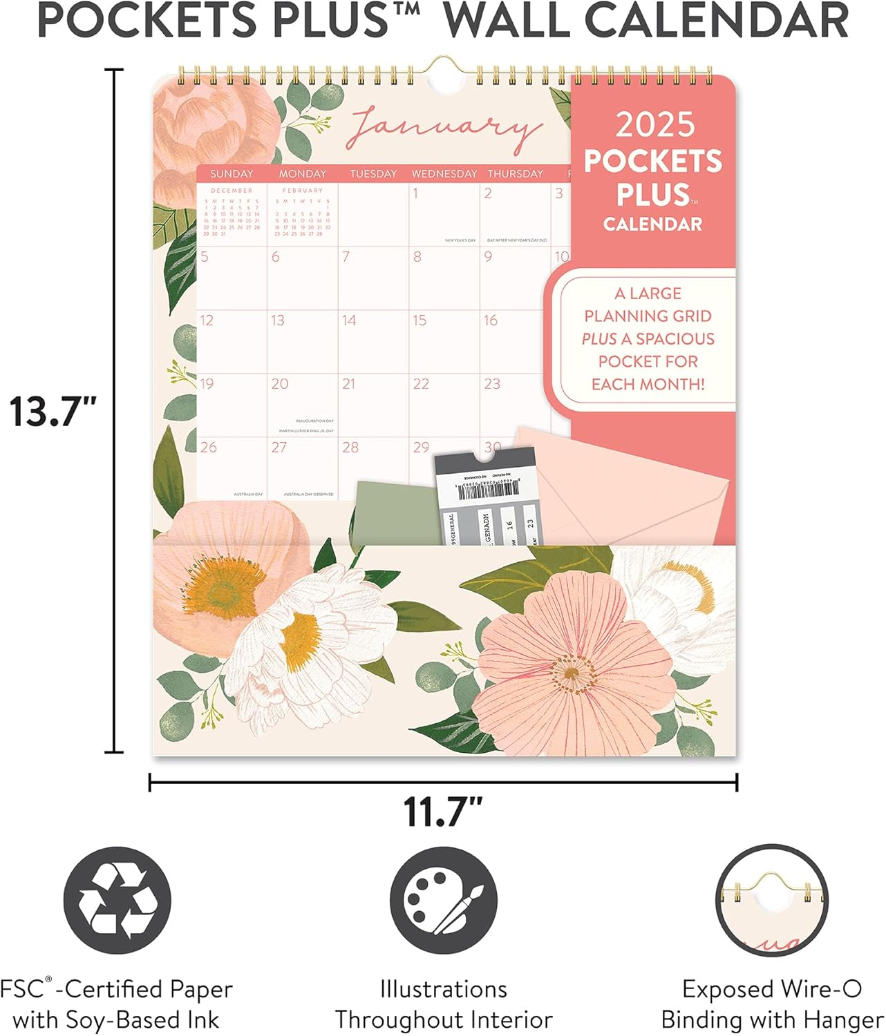 2025 Calendar Bella Flora Pockets plus Wall Orange Circle Studio 25150 image number 6