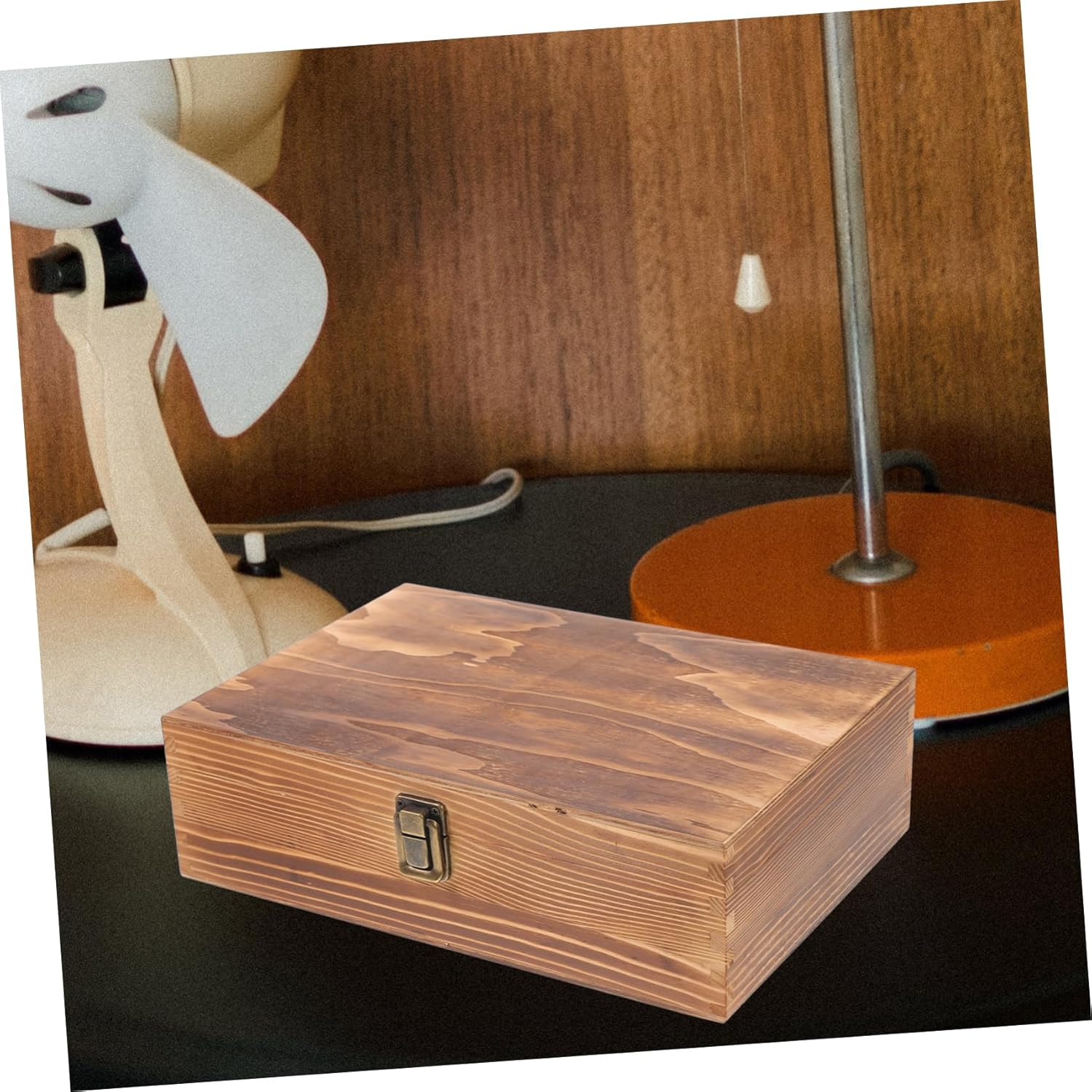 Small Wooden Jewelry Box Lid, Multi-Functional Decorative Keepsake Storage Container, Burnt Wood Finish, Compact Wood Trinket Organizer for Home And image number 6