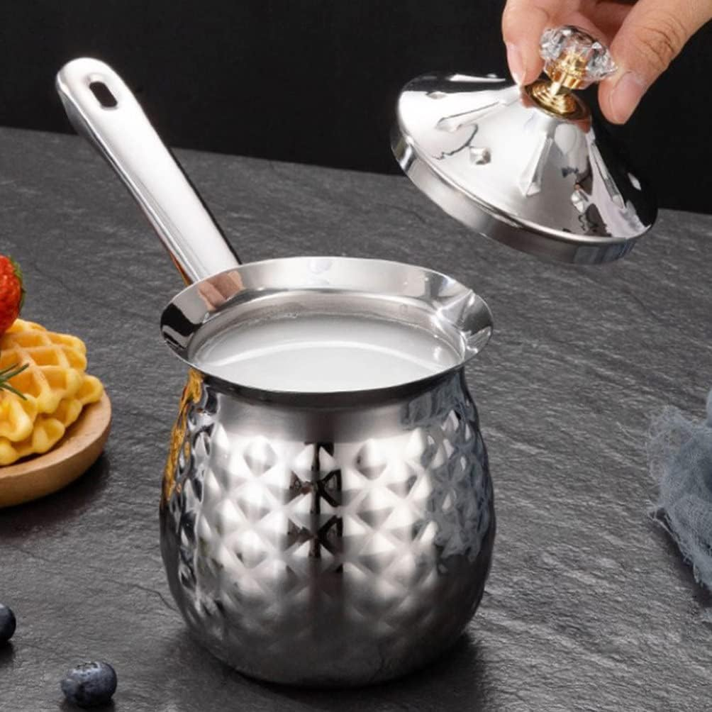 DOITOOL Coffee Maker Steam Pitcher Stainless Steel Pot Non Stick Pan Butter Melt Pot Milk Warmer Pot Frothing Cup Dressing Container Coffee Pot Froth Pitcher Milk Can with Cover Baby image number 1