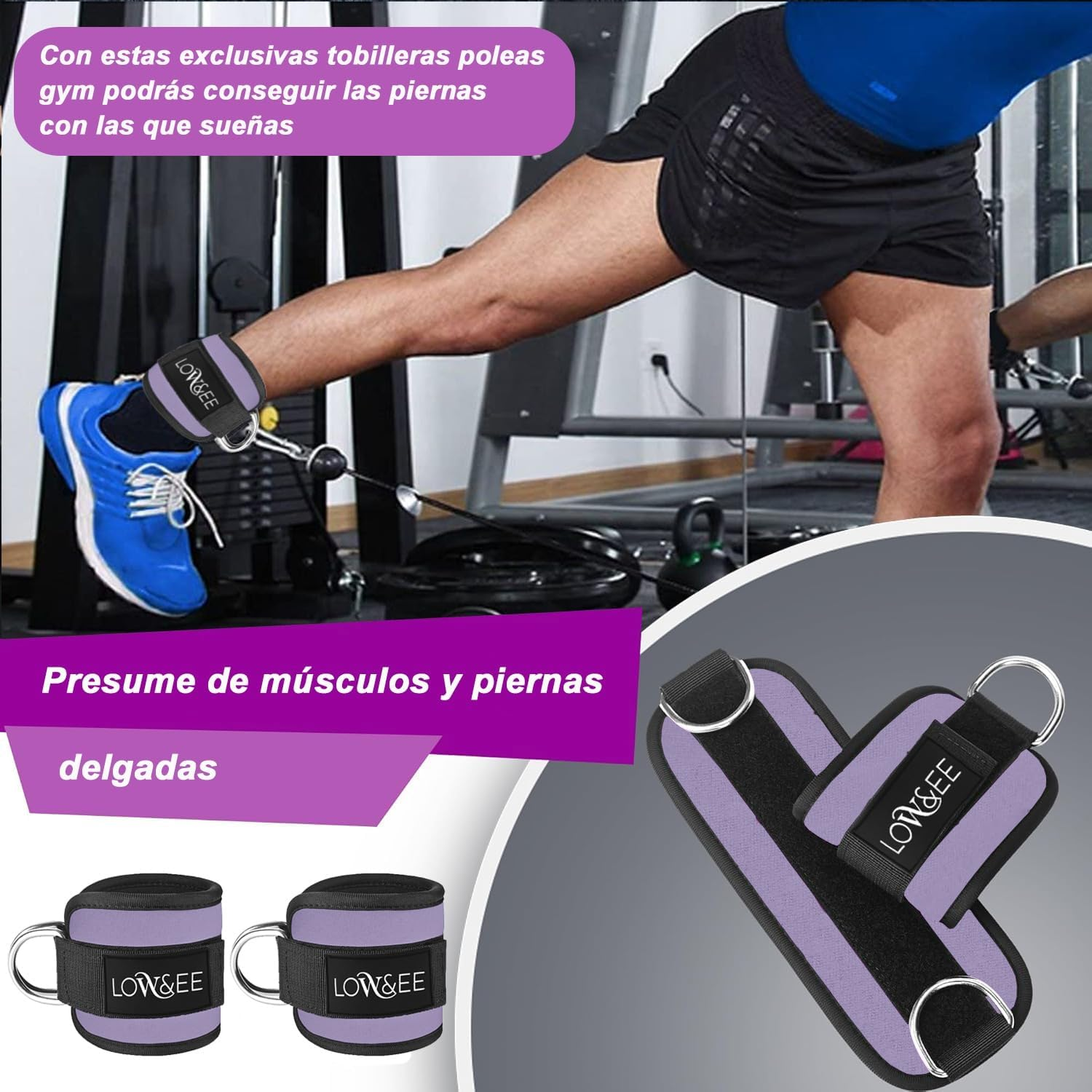 LOW&EE&reg; 2 Pack Ankle Pulleys Gym - Ankle Brace for Pulley Padded with Velcro for Women and Men - Gym Ankle Strap for Cable Machine Fitness and Gym - Gym - Cyan image number 6