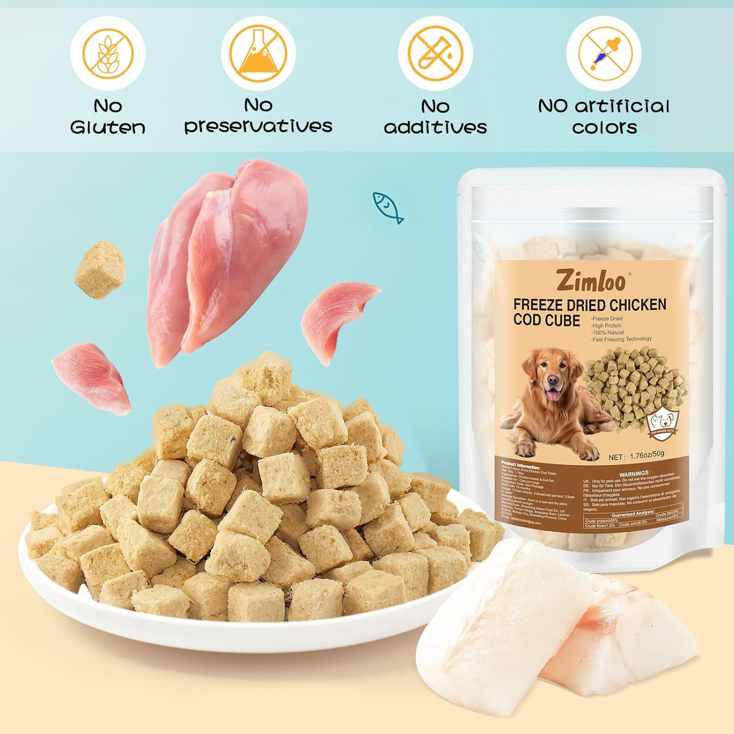 Freeze Dried Chicken Cod Pet Treats, High Protein Pet Food for Dogs Cats, Healthy Limited Ingredient Chicken Cod Fish Cube image number 1