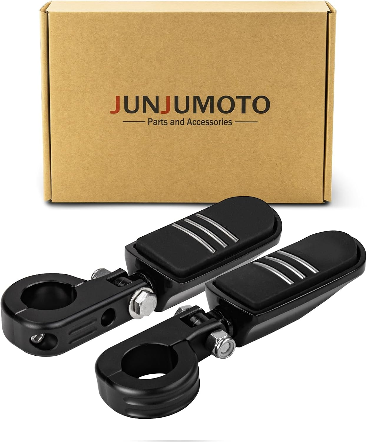 JUNJUMOTO Streamliner Highway Pegs Footpegs and CNC Mount Kit Fit for Harley Sportster Softail Dyna Road King Road Glide Street Glide with 1 1/4 Engine Guard (Black,Style A) image number 6