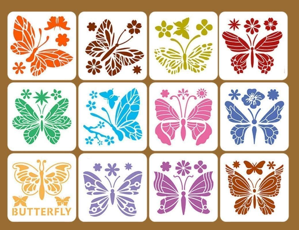 12 Pieces Butterfly Template Drawing Templates Painting Templates, Reusable Drawing Templates for DIY Craft Scrabooking Wall Decoration