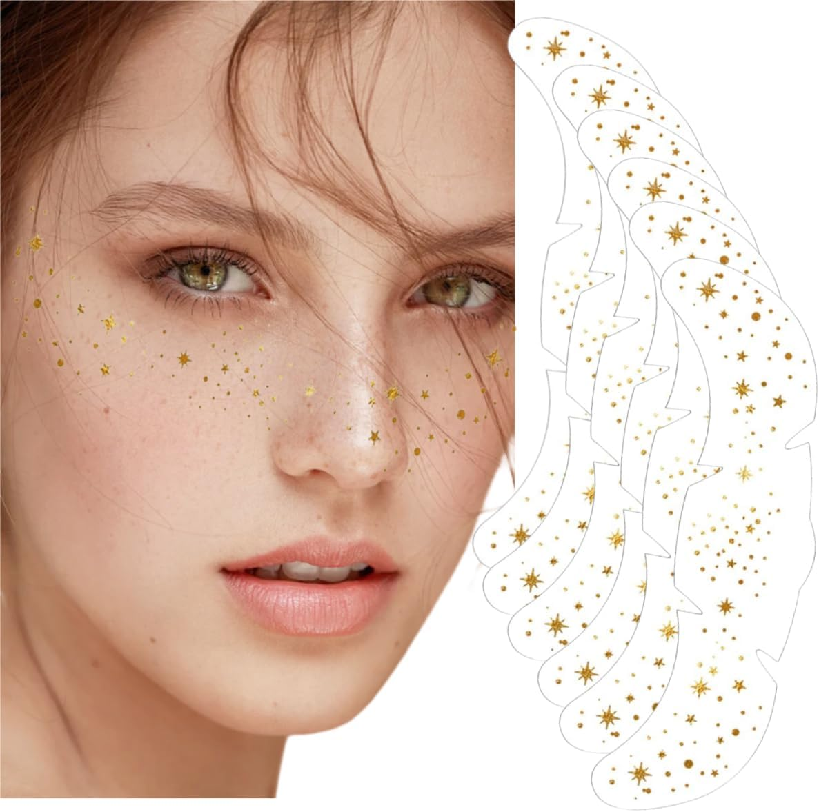 HIDOSNG 6PCS Glitter Freckles Face Tattoo, Gold Star Sparkle Freckles Makeup Patches(Gold05) (Gold07)