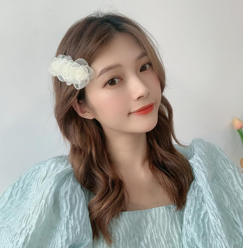 Hair Clips Flower Hair Clips Hair Accessories for Women Girls Kids 2 Pieces Elegant Handmade Gentle Headwear Bridal Styling Tools for Party Wedding Daily Wear image number 5