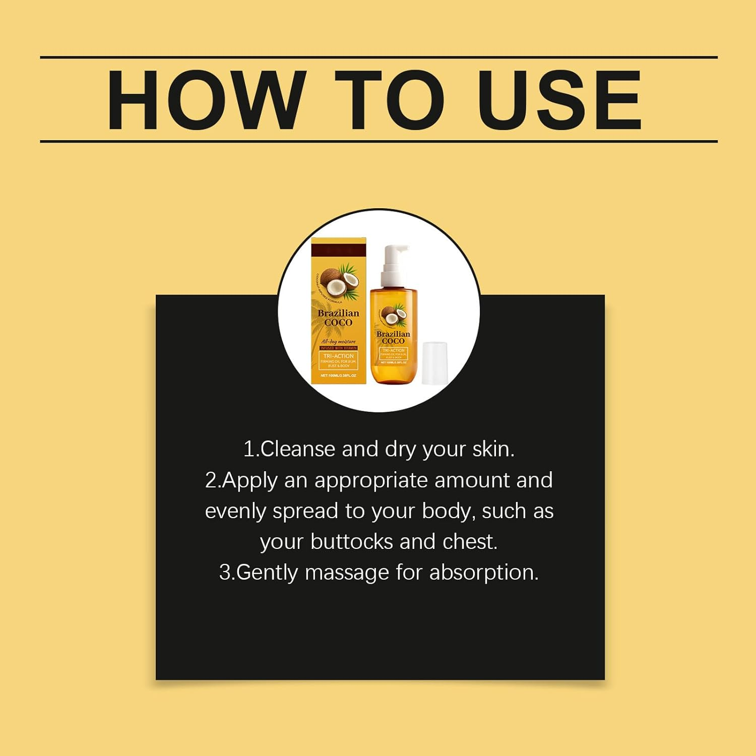 Brazilian Coco Firming Body Coconut Oil for Dry Skin, Hands with Curcuma Longa Extract, Vanilla Moisture Drenching, Radiant Looking Glow Skin Hydration, Instant Absorption image number 1