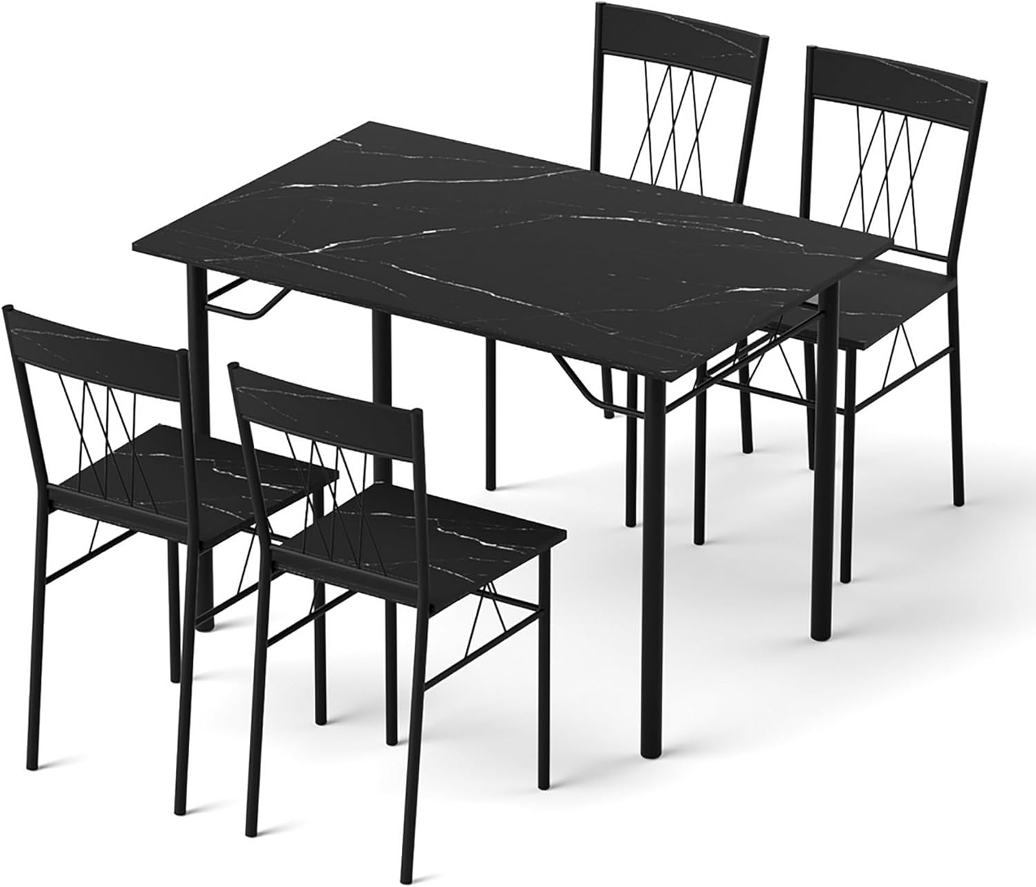 Artiss 5PC Modern Dining Table Set for 4, Black Marble Look Kitchen Table and Chairs, Compact Metal Frame Breakfast Nook Furniture for Small Apartment Home image number 4