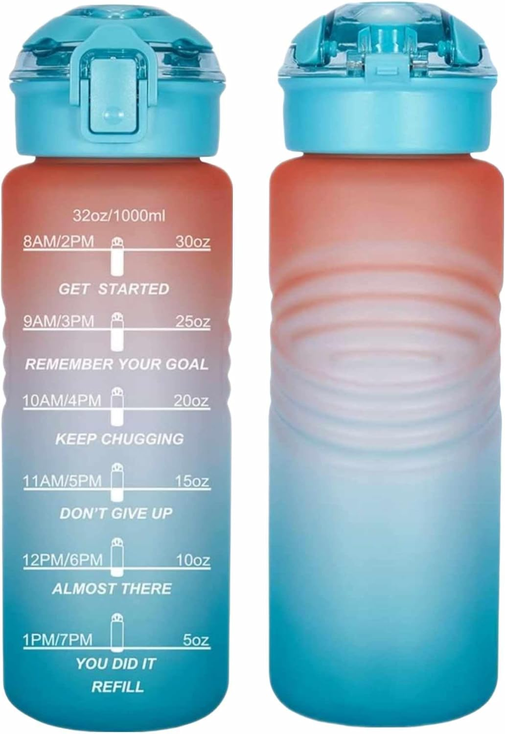 Motivation Gradient Water Bottle, 1L, Tea Compartment, Time Marker, Push Button Leakproof, Bpa-Free Frosted Plastic, Large Capacity, Hidden Bail, Fitness, Gym, Outdoor Sports (Pink)