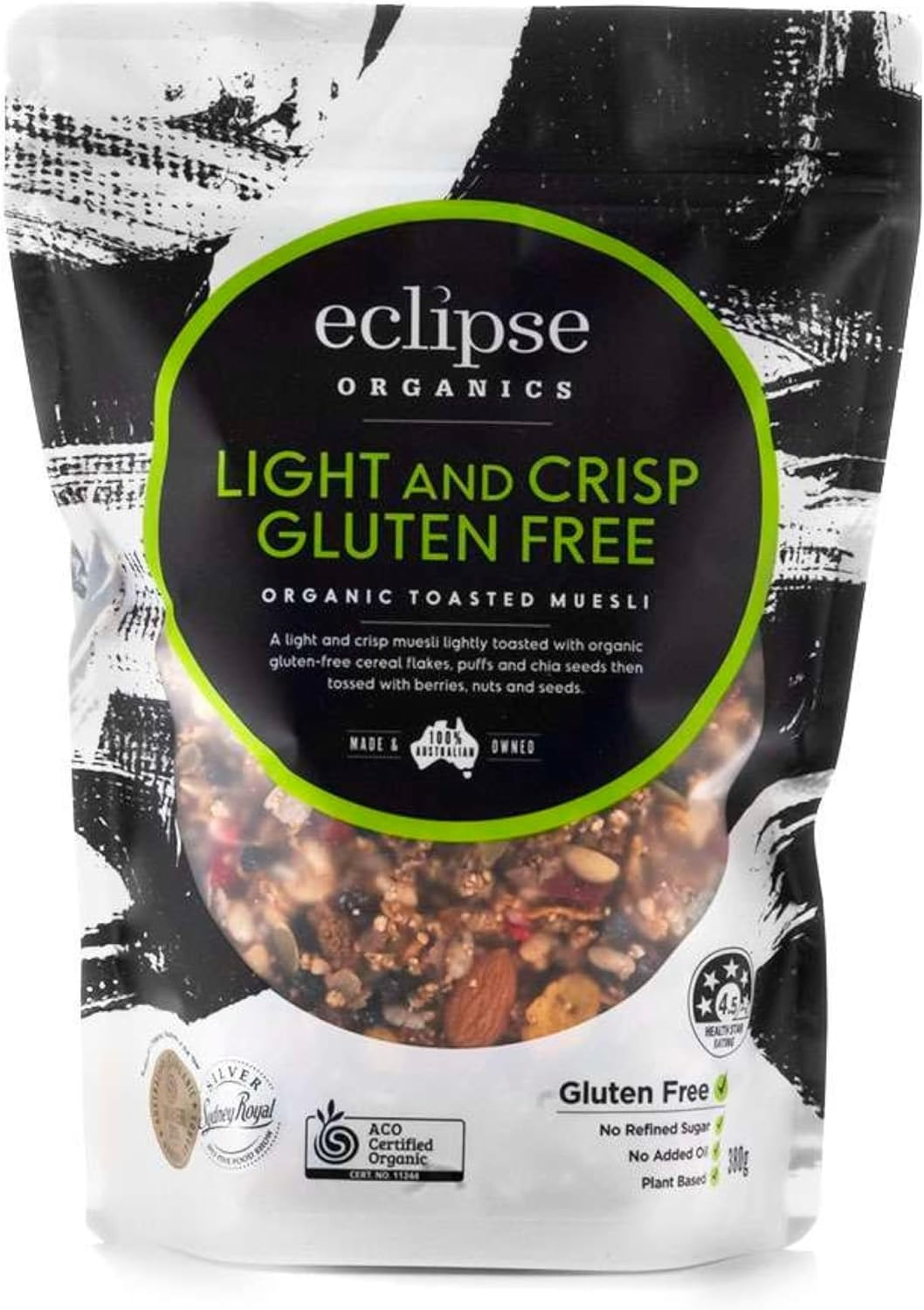 Eclipse Organics Muesli - Toasted Light and Crisp Gluten-Free 380G - Granola, Plant Based, No Preservatives