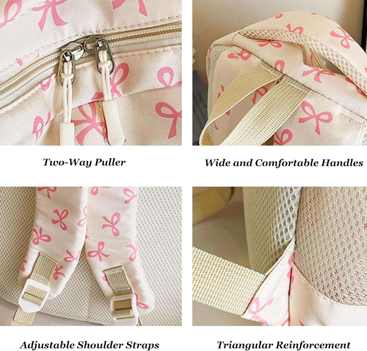 Bow Backpack 3PCS Set Coquette Nylon Backpack Cute, Kawaii Bow Backpacks, Fashion Travel Daypack, for Travel Daily & School - 1Pcs*B image number 5
