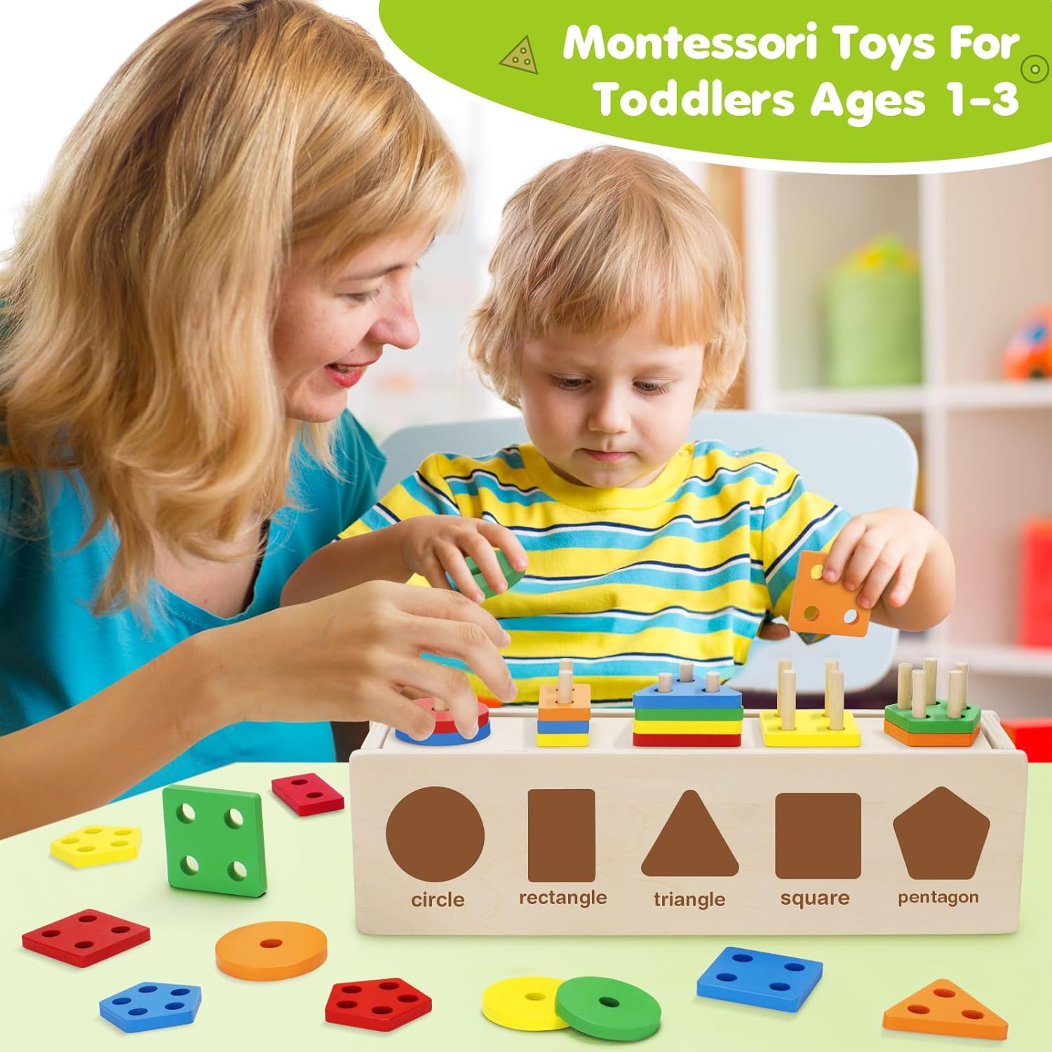 V-Opitos Montessori Toys for Toddler 1+ Year Old, Wooden Color & Shape Sorting Matching Box, Early Learning Toys for 12-18 Month, Age 1, 2, 3, Ideal Christmas, Birthday Gifts for Boy & Girl image number 2