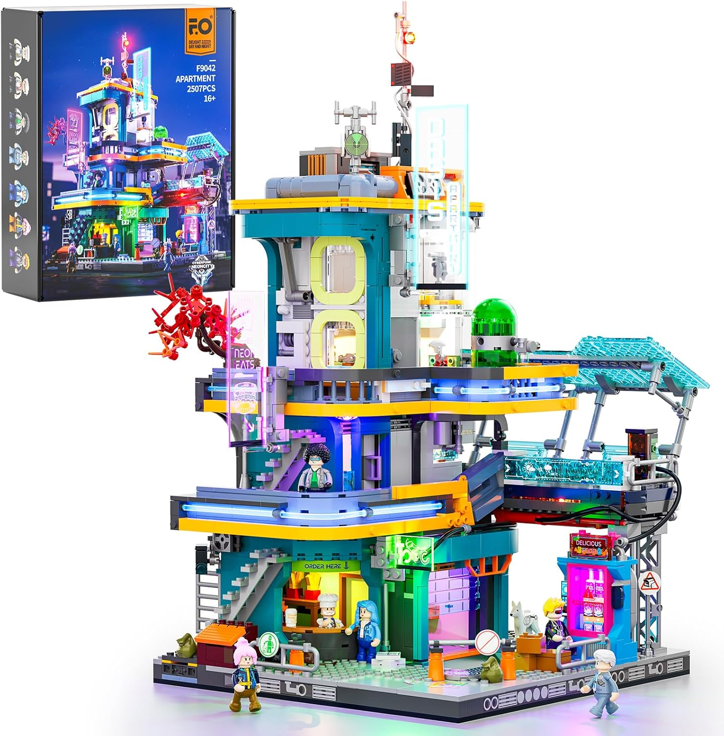 FUNWHOLE Cyberpunk Mansion Lighting Building-Bricks Set - 2524 Pcs Future City Modular Buildings Set Display Idea for Adults and Sci-Fi Lovers image number 1