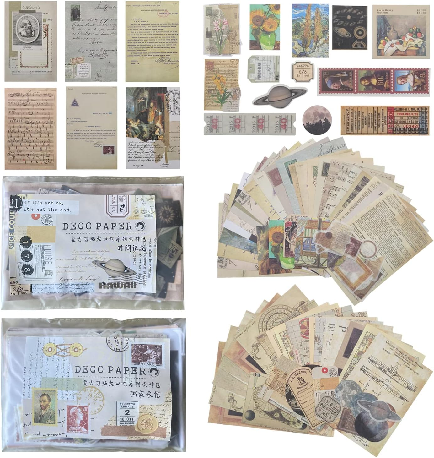 400 Pcs Vintage Scrapbooking Supplies Including 240 Pcs Retro Scrapbook Paper Decor and 160 Pcs Adhesive Washi Stickers for Scrapbooking Album Art Craft Travel Journal image number 3