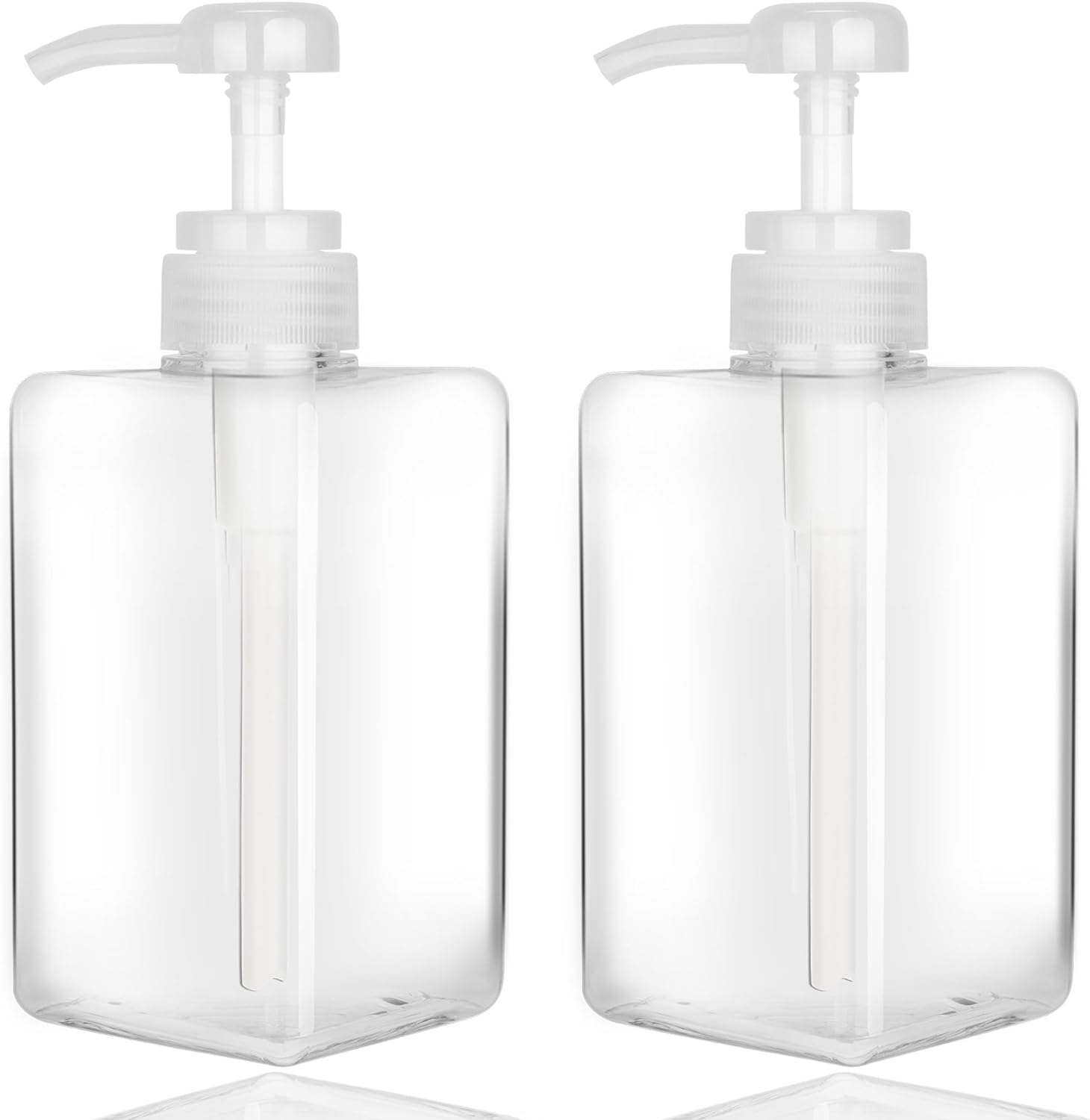 450Ml (15.2Oz) Pump Bottle Dispenser Jansburg 2Pack Refillable Square Plastic Lotion Dispenser Empty Lotion Pump Bottle for Essential Oil Soap Lotion Shampoo, Bathroom/Kitchen/Travel Green