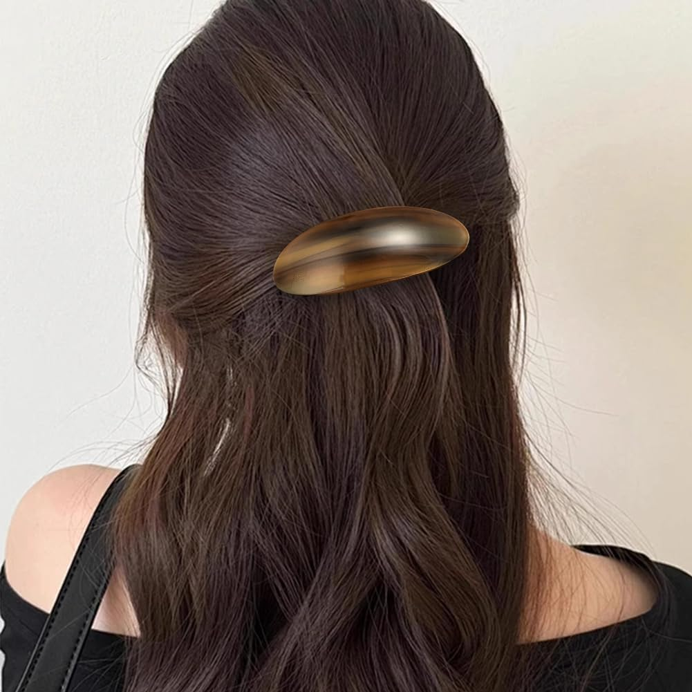 GOMAKERER 2 Pcs 2 Colors French Hair Barrette, Oval Resin Hairpins Strong Hold Grip Hairclips Hair Decorative Accessories for Woman Gift Hairstyle Making Salon Supplies image number 2