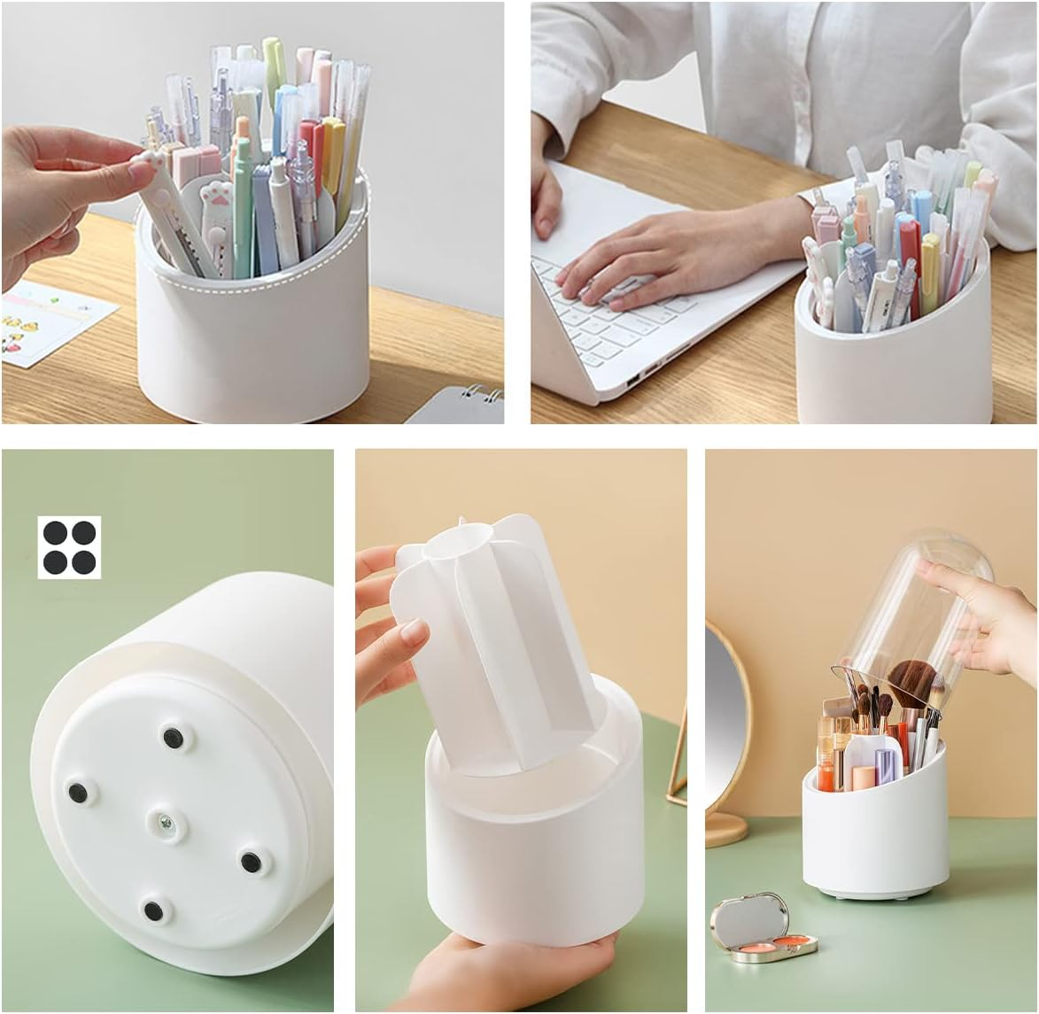 Makeup Brush Holder,360&deg; Rotating Cosmetic Organiser, Make up Storage Cosmetic Box with Dustproof Lid, for Dresser, Bedroom, Bathroom,Cosmetic Display Cases(Pearl Girl Pink) image number 5