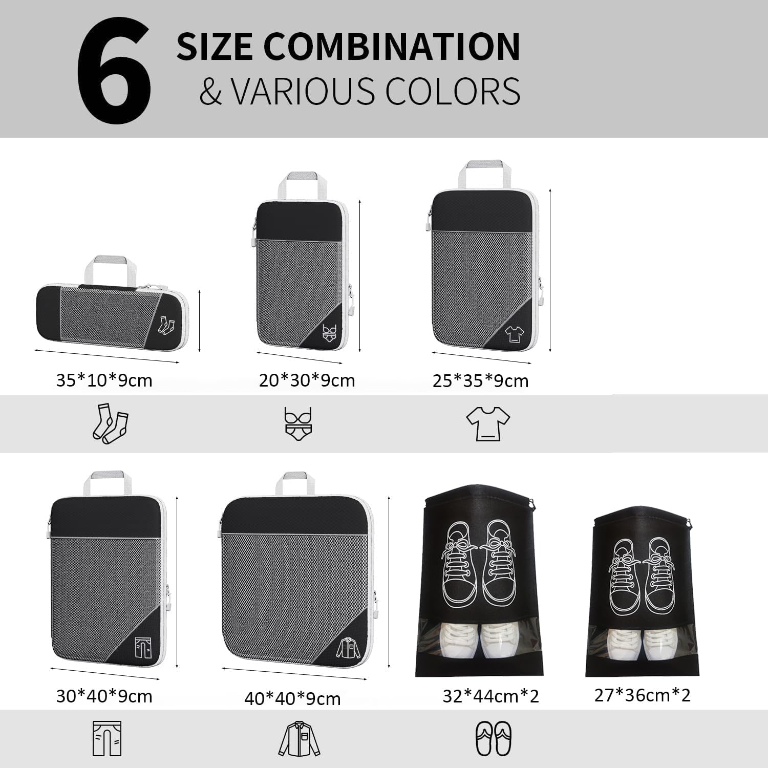 Compression Packing Cubes, Set of 9 Areaphmet Travel Packing Organisers Packing Cubes Set Compression Bags for Travel Luggage Organizers for Suitcases Travel Accessories (Black 9Pcs) - 7Pcs-Animal image number 2