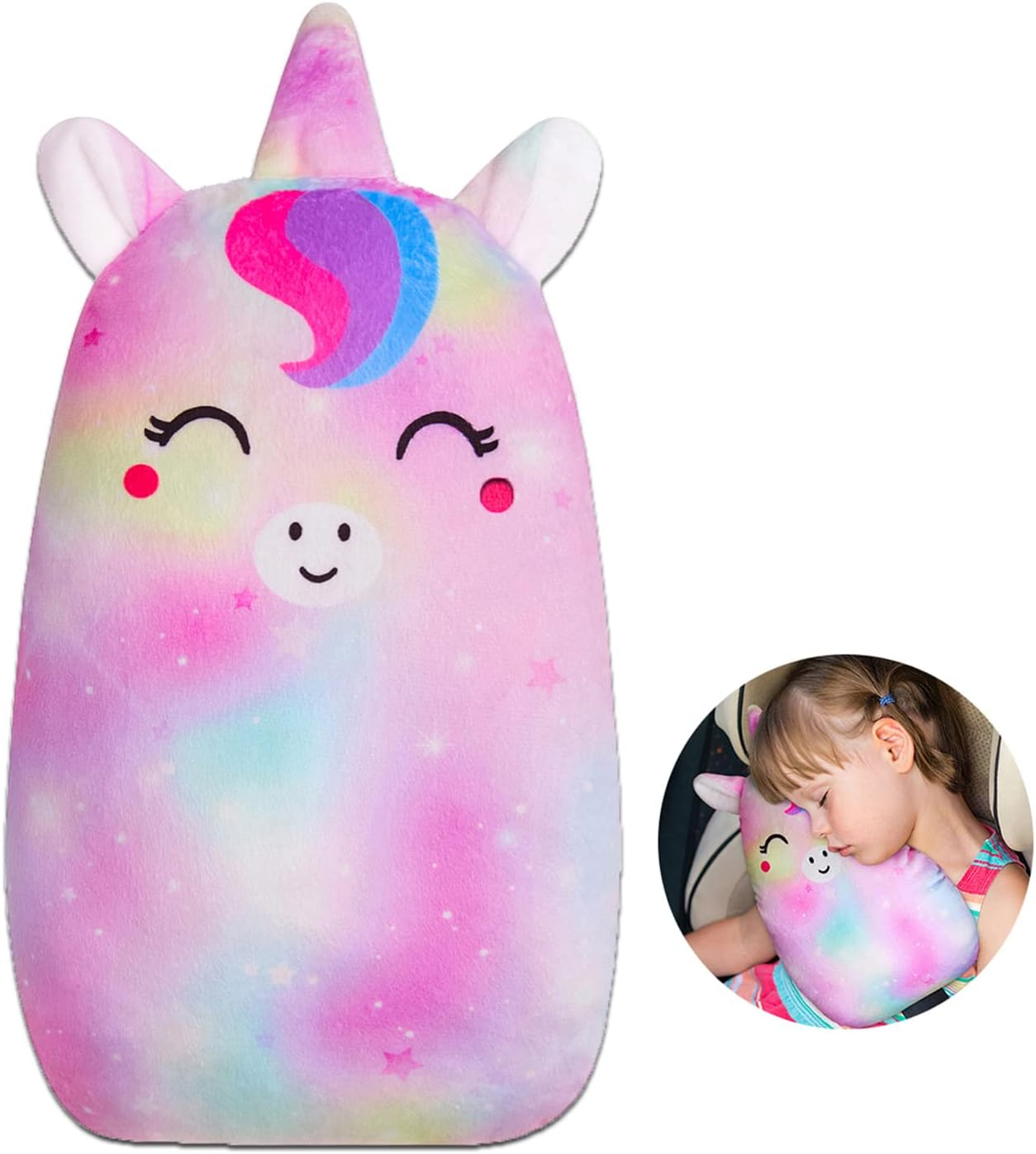 FIODAY Car Seat Belt Covers for Kids Unicorn Seat Belt Pillow Soft Seat Belt Cushion Adjust Seat Strap Pillow Head Neck Support for Children Boys Girls Travel, Purple