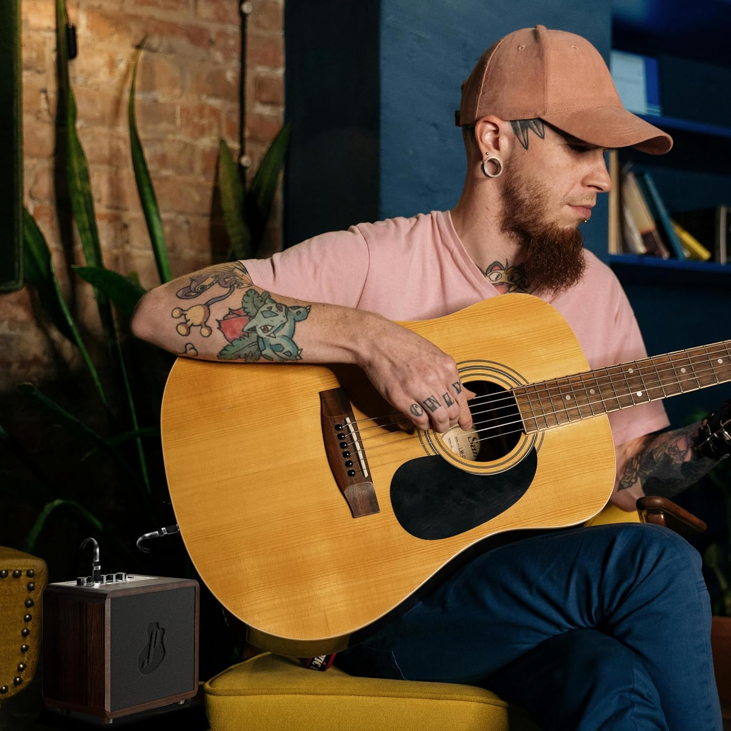 JUSTPRO 15W Mini Guitar Amp, Portable Acoustic/Electric Guitar Amplifier Rechargeable, Wireless Guitar Practice Amp with Reverb, Chorus & Delay, Supports OTG, AUX, REC, Bass and Treble Control image number 3