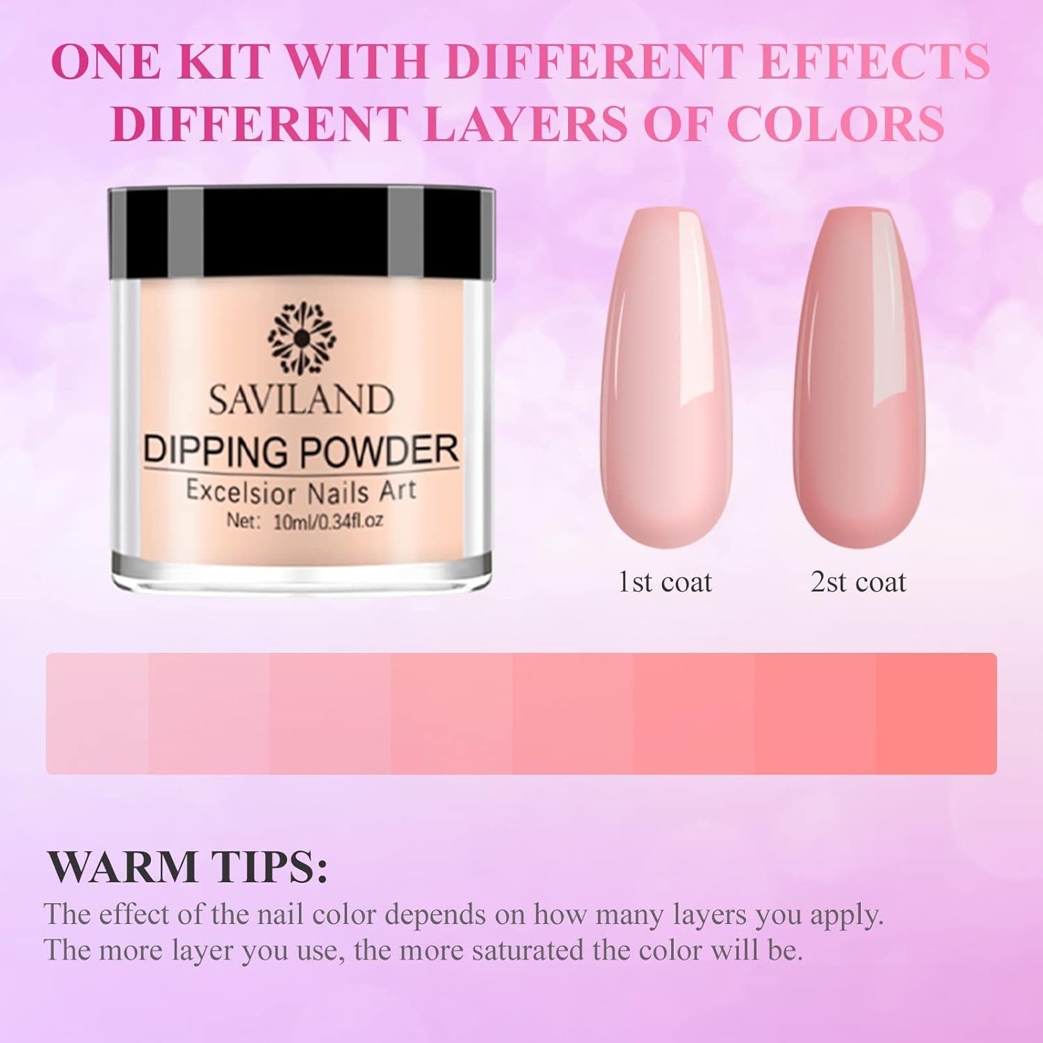 SAVILAND 17Pcs Dip Powder Nail Kit Starter: Nude Pink Nail Dip Powder Kit 10 Colors Dipping Powder with 15Ml 2-In-1 Base & Top Coat, Activator for Nail Repair, Salon Use, Home DIY, Gift for Ladies image number 1