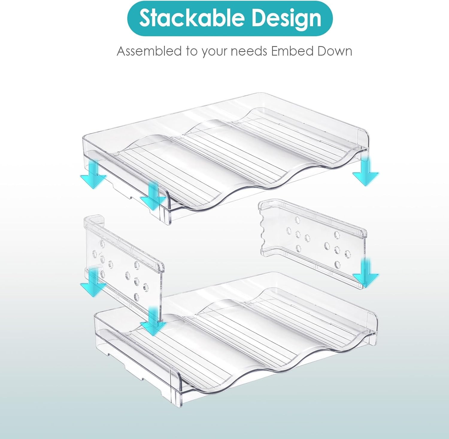 Bottle Holder Cupboard, Bottle Storage, Bottle Rack Stackable for Fridge/Kitchen Countertop Storage/Cupboard/Wine/Bottle, Bottle Organiser, Pack of 2, Each Shelf Holds 3 Containers image number 6