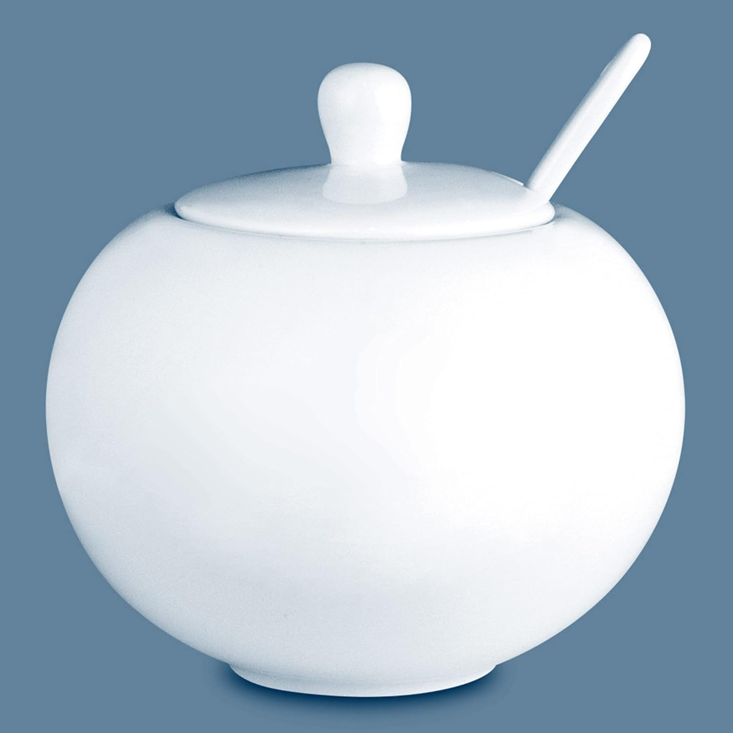 Wilkie Brothers Bone Porcelain round Sugar Bowl with Spoon, 500 Ml Capacity, White