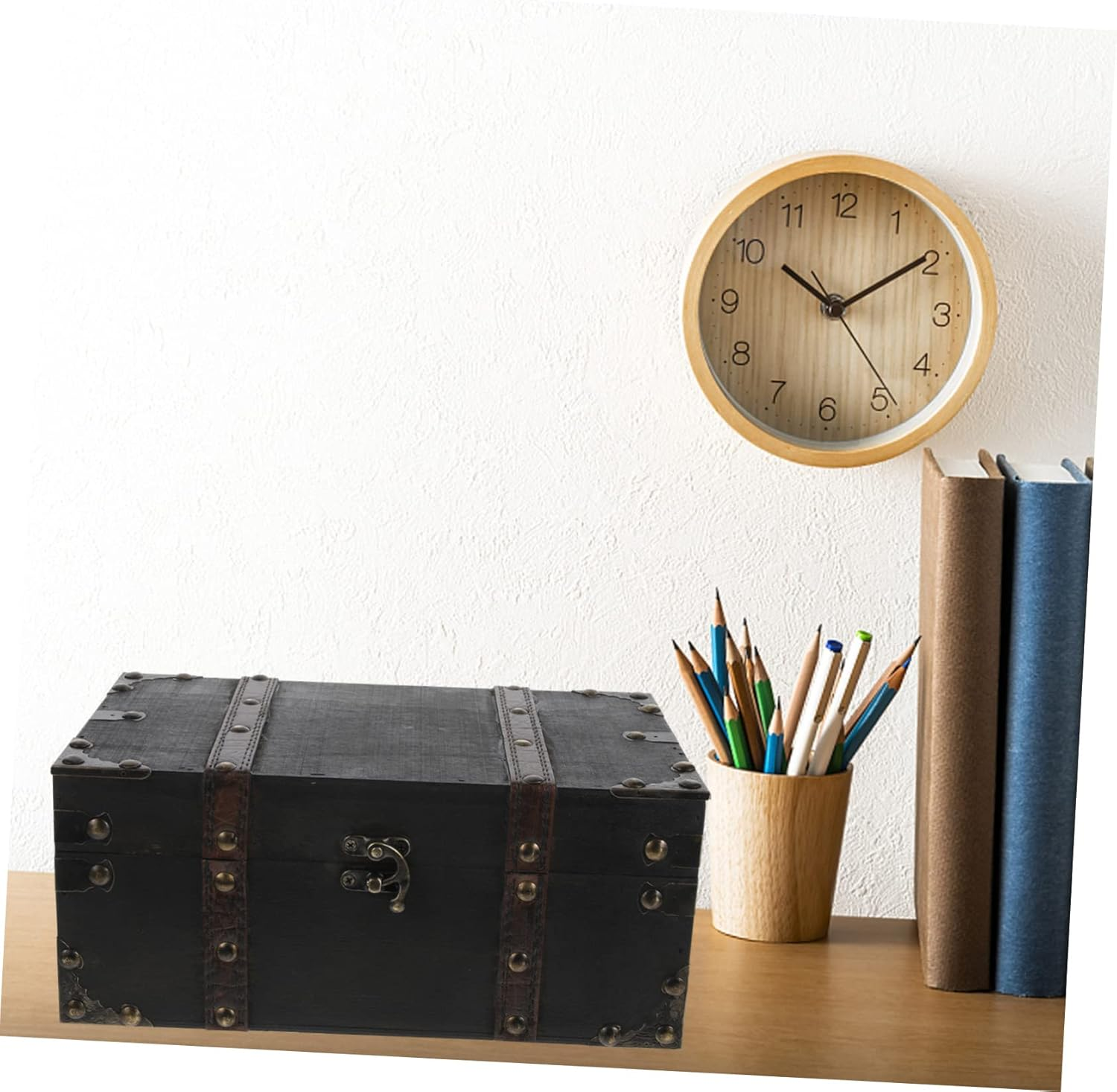 Kichvoe Retro Jewelry Case Storage Box Wooden Jewelry Organizer Latch Lock for Girls image number 4