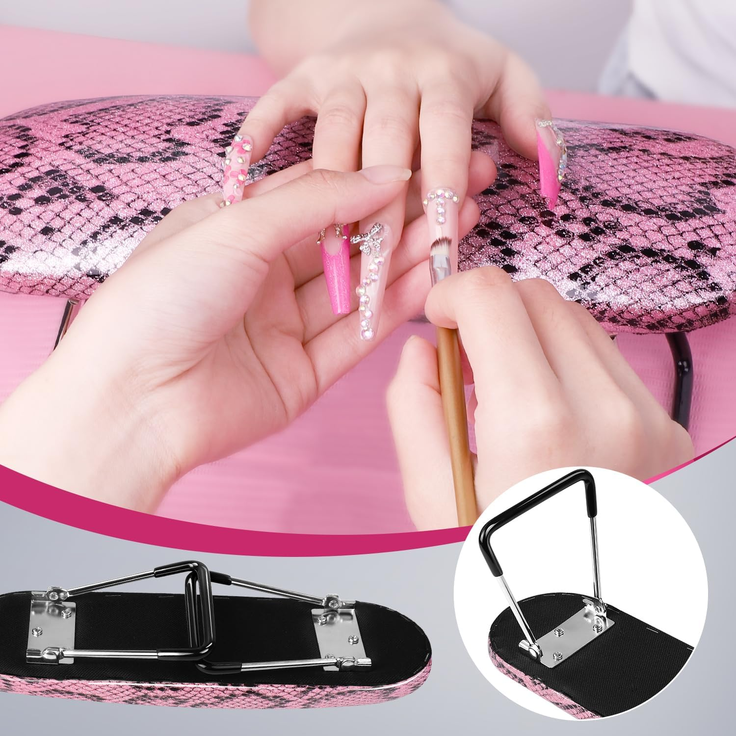 Krofaue Nail Arm Rest - Professional Nail Hand Rest Stand Foldable PU Leather High-Density Sponge Nail Arm Rest for Nail Tech with Non-Slip Stable Reduces Hand Fatigue Fit for Manicure Salon Use Pink - Pink Nail Arm Rest For Nail Tech image number 3