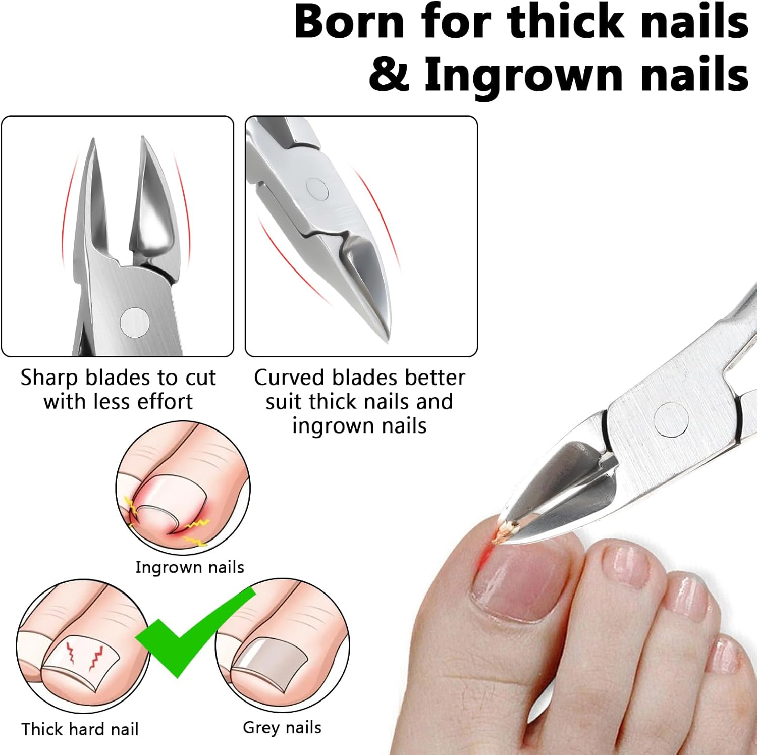 GEEHUA Toenail Clippers, Large Ingrown Toenail Removal Kit Pedicure Tools with Stainless Steel Sharp Curved Podiatrist Remover Professional Thick Toe Premium Nail Clippers for Men Seniors image number 2