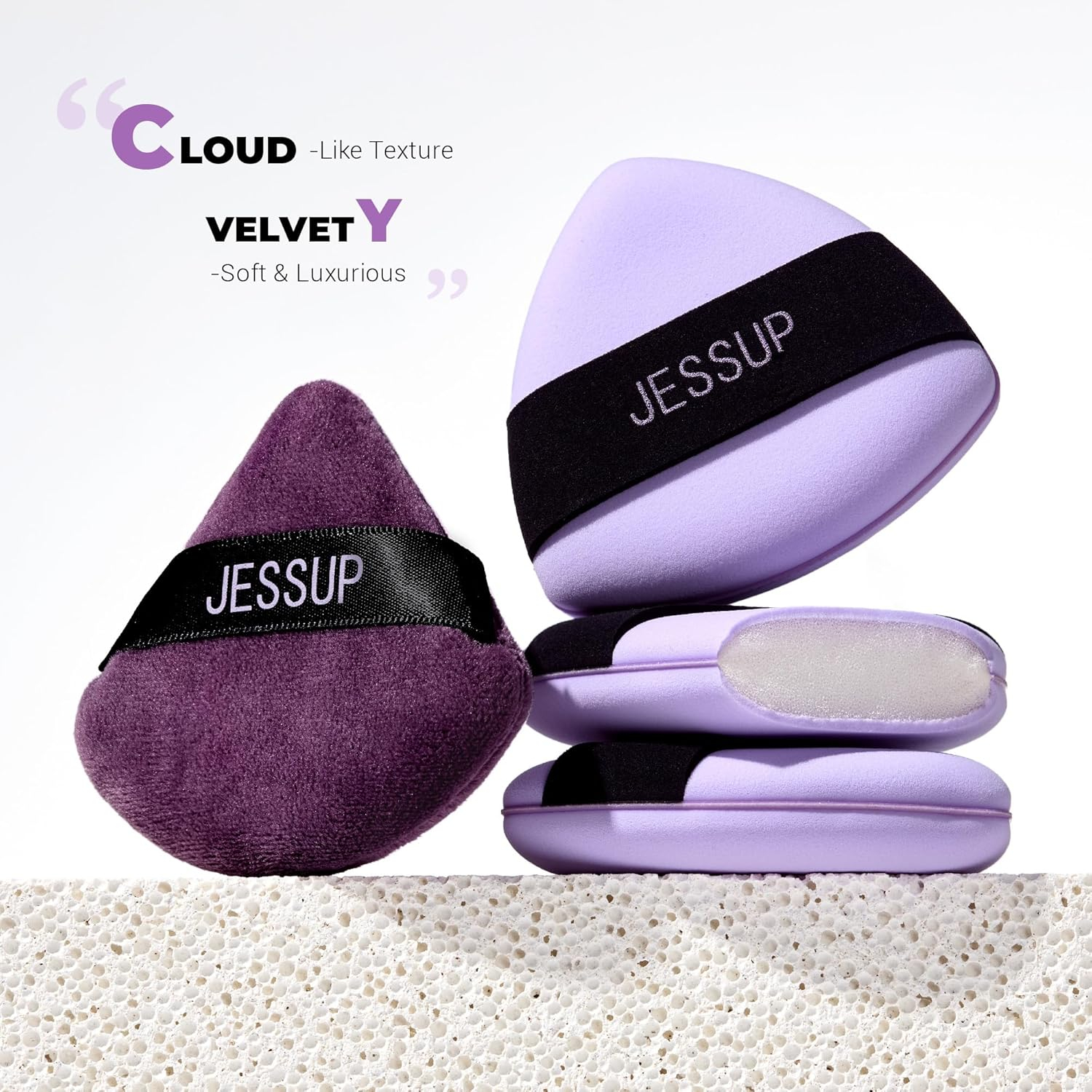 Jessup Powder Puff, 2Pcs Triangle Powder Puff Soft for Foundation Setting and Baking, Reusable, Washable, Purple SP018 image number 2