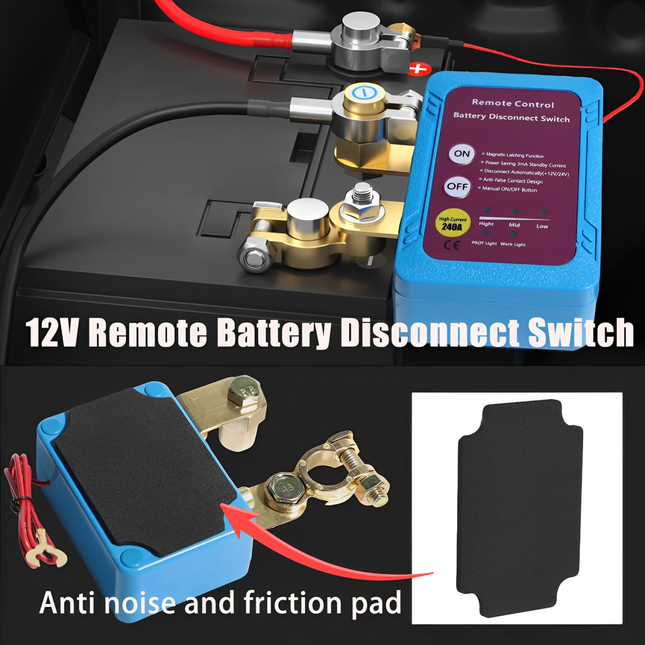 12V 250A Remote Battery Disconnect Switch Blue Kill Switch Auto Car RV ATV Truck Marine Boat image number 3