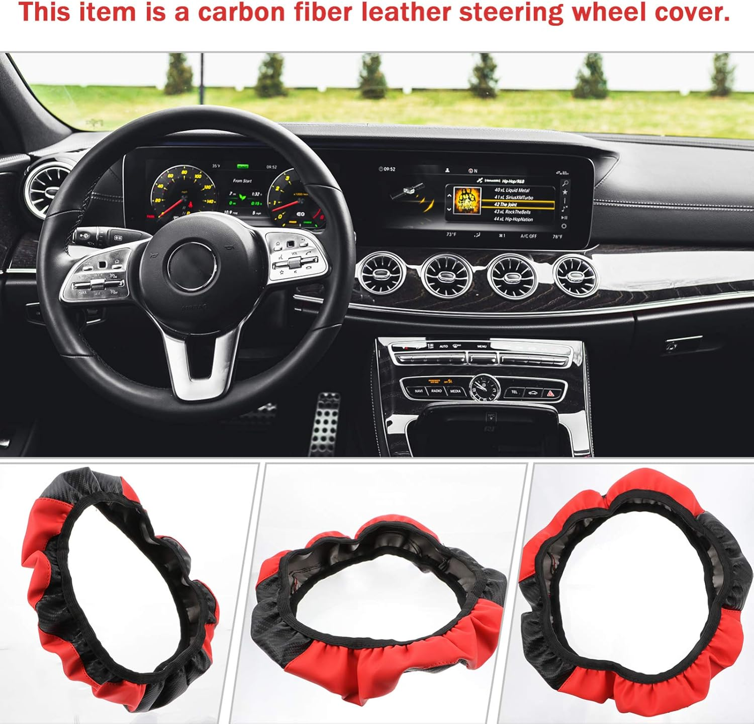 ULTECHNOVO Carbon Fiber Steering Wheel Cover Elastic Band Car Steering Wheel Protector for Sporty Look image number 4