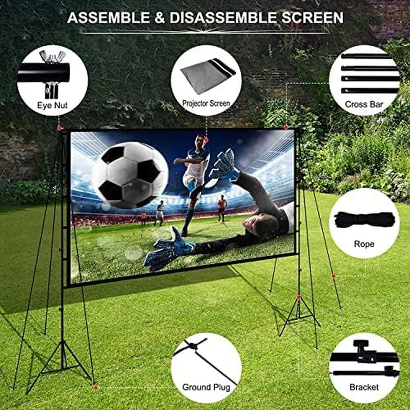 Generic Projector Screen with Stand Foldable Portable Movie Screen 150 Inch 16：9 HD 4K 1080P Wrinkle-Free Movie Projection Screen with Carry Bag (120 In, anti Light Screen)
