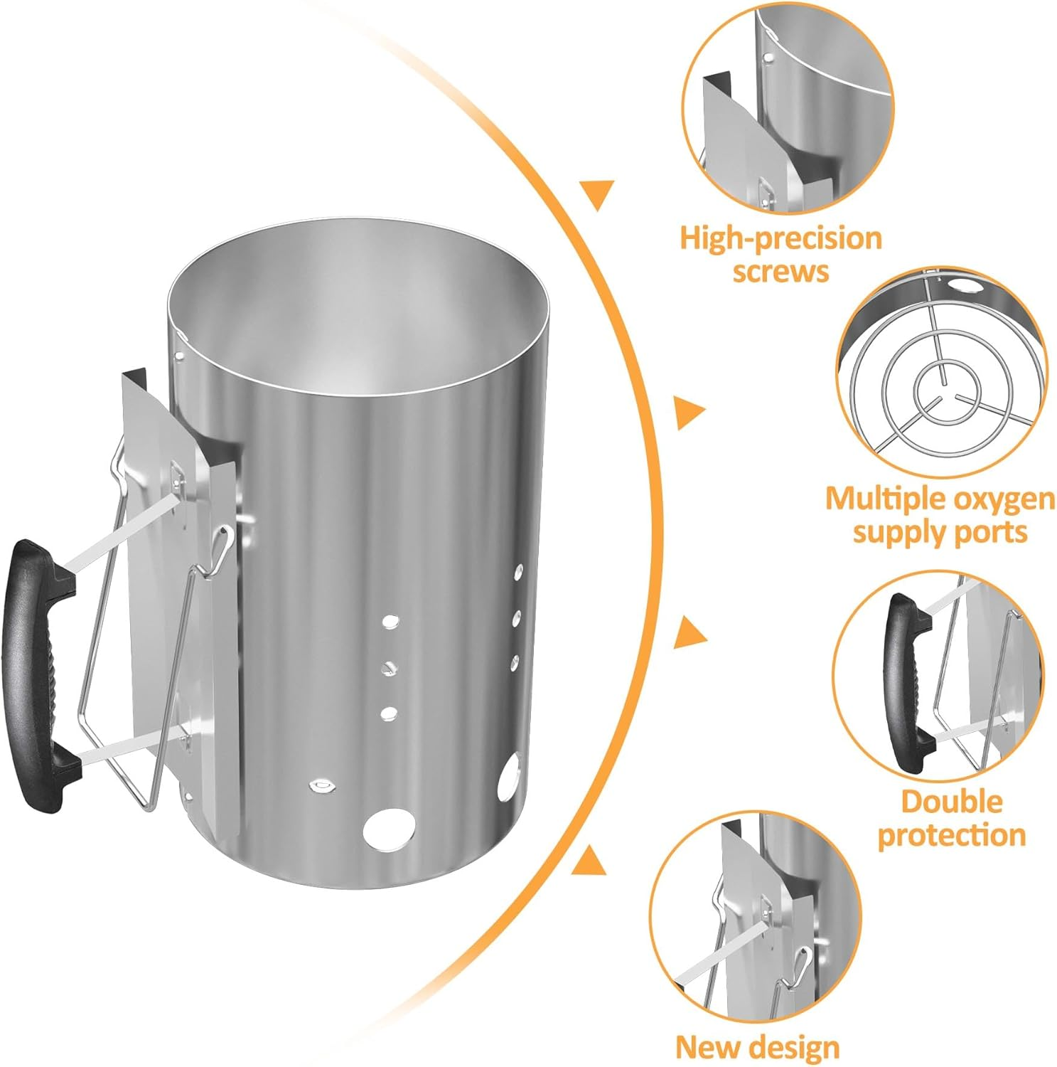 Chimney Starter, Charcoal Starter Chimney, BBQ Charcoal Chimney with Safety Handle for Weber Charcoal Grill Accessories, Replecement for Weber 7416 Chimney Starter image number 4