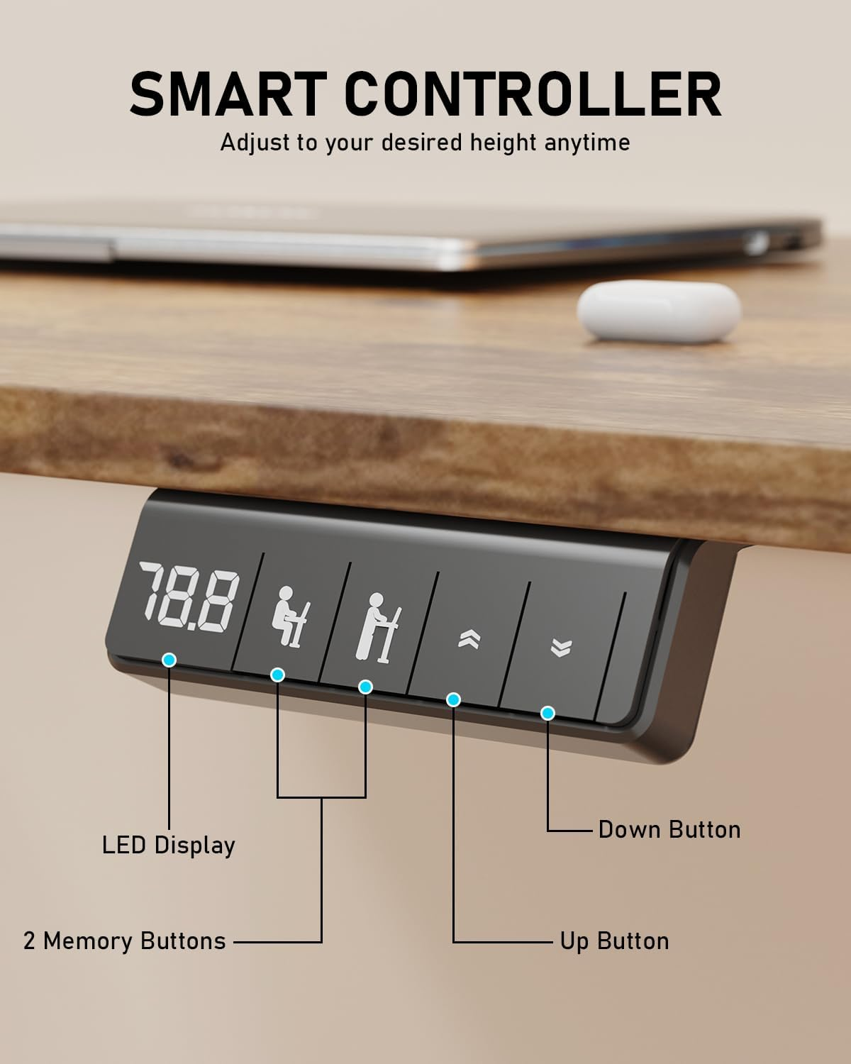 Standing Desk, Large Height Adjustable Electric Stand up Desk, 140X60Cm Sit Stand Home Office Desk, with Splice Board, Black Frame/Rustic Brown Top image number 5
