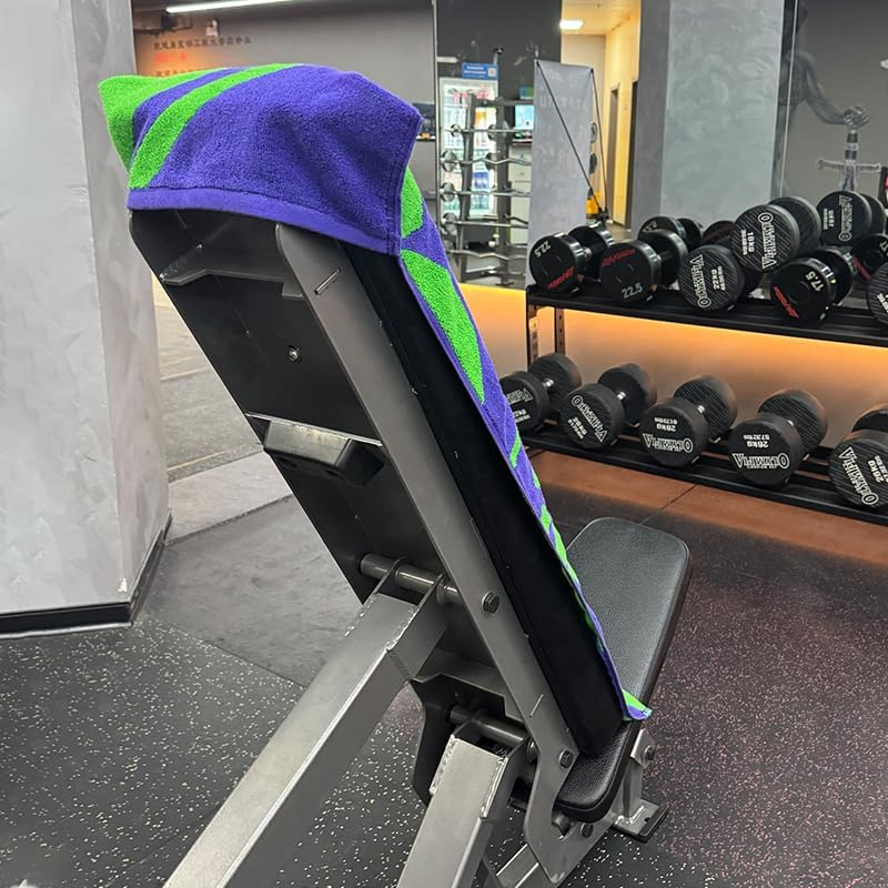 Gym Towel with Pocket, Professional for Weight Bench,100% Cotton Towel, Super-Absorbent Soft for Yoga, Weight Bench Press, Pilates, Sport (Purple&Green-1)