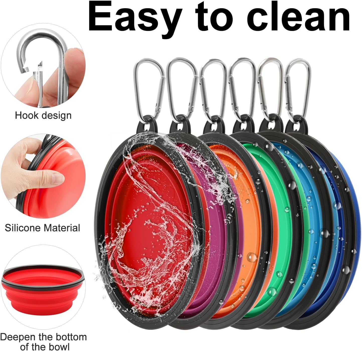 Pack of 2 Large Dog Bowls, Foldable 1000 Ml / 35 Oz Foldable Dog Travel Bowls, Portable Dog Water Food Bowl with Closure, Pet Cat Food Cup for Travel, Hiking (Red + Orange) - Blue + Purple image number 5