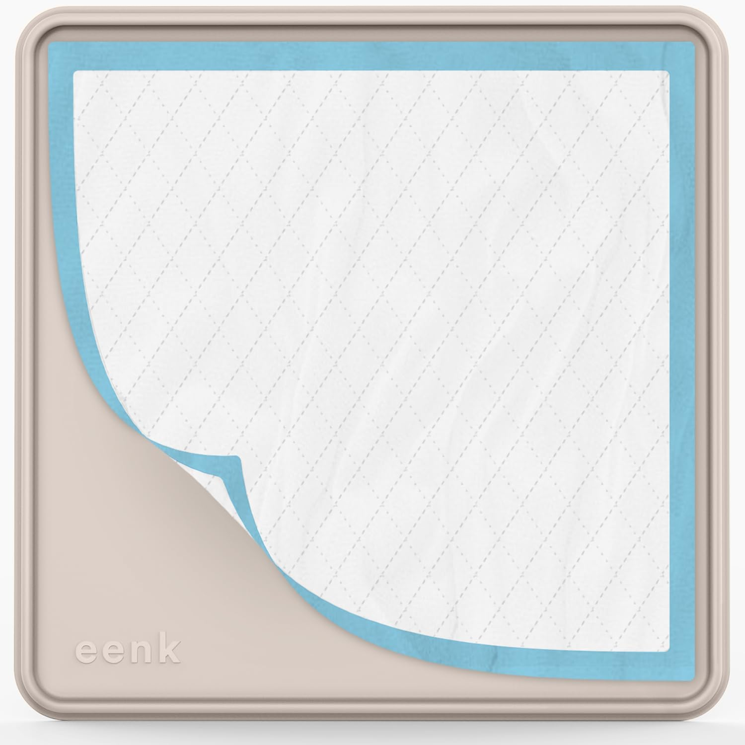 Pee Pad Tray Holder for Dogs - No Spill Raised Lip High Edge Silicone Mat, Extra Thick and Non-Slip for Indoor Floor Protection, Fits up to 25 X 25 In. Square Potty Training Pads (Large, Beige) | Eenk