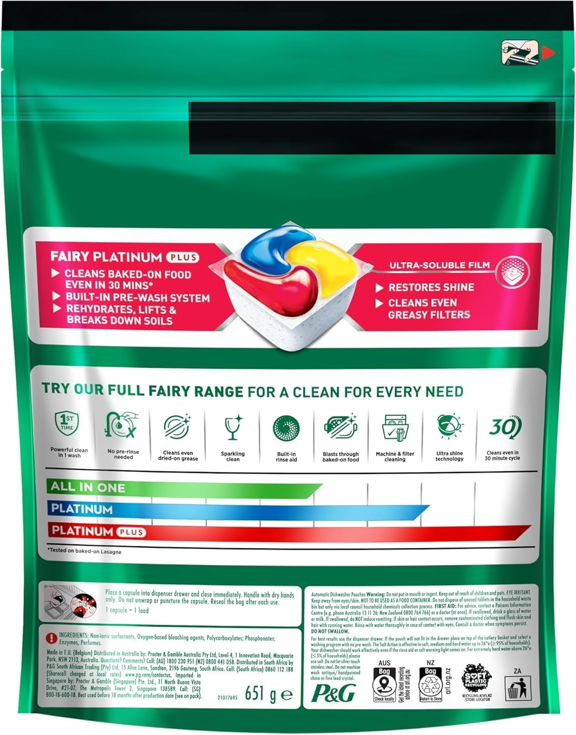 Fairy All in One Platinum plus Lemon Automatic Dishwasher Pouches 60 Dishwasher Capsules X3