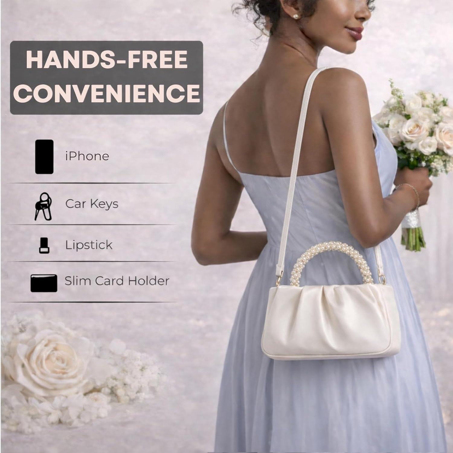 White Pearl Purse Women Soft Leather Evening Clutch Bag Wedding Prom Shoulder Crossbody Bag Small Chic Party Purse&hellip; image number 3