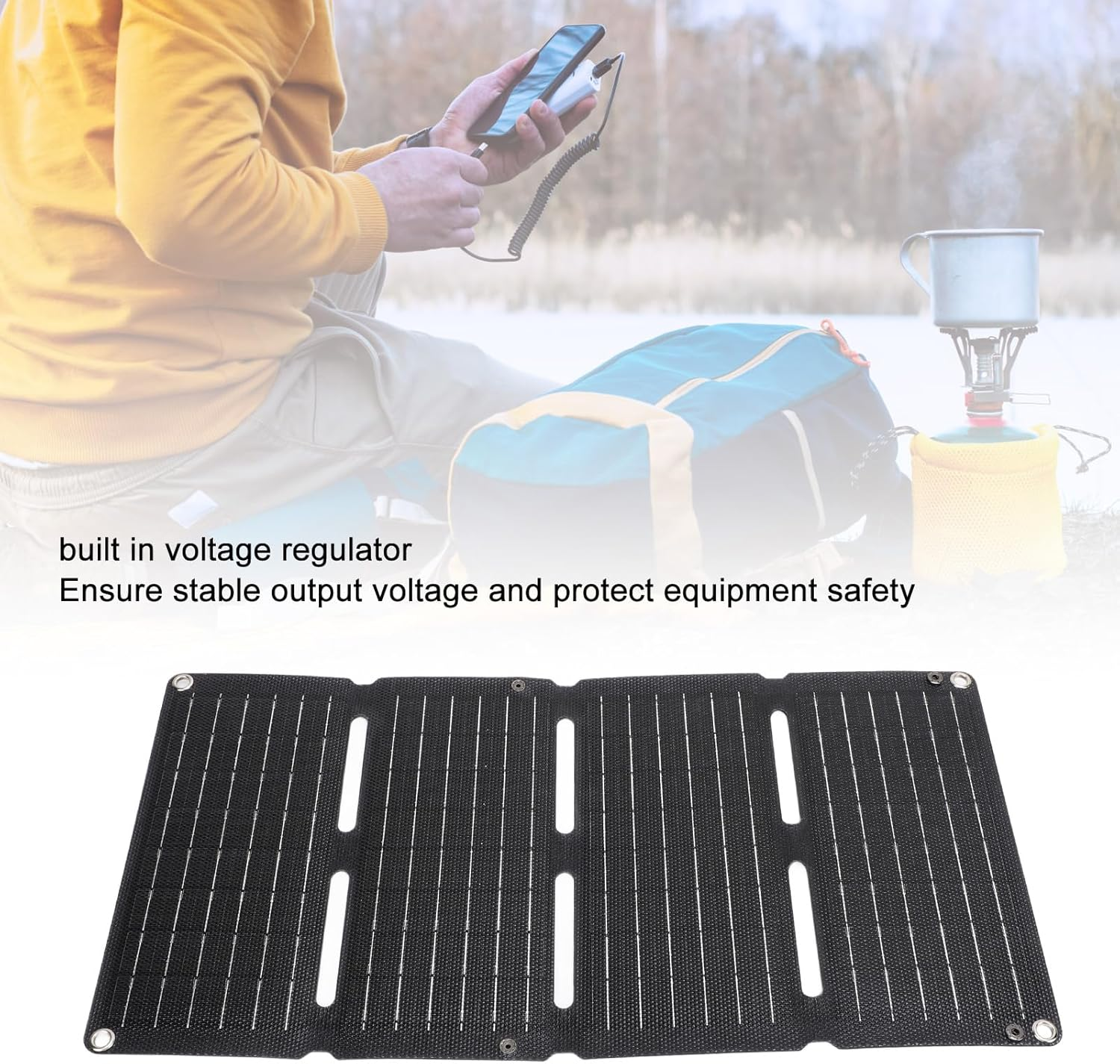 Folding Solar Panel, 80W Monocrystalline Silicon Portable Solar Panel with Dual USB Output Ports for Camping Hiking RV Fishing, Supporting 12V and 5V Devices ﻿ image number 2