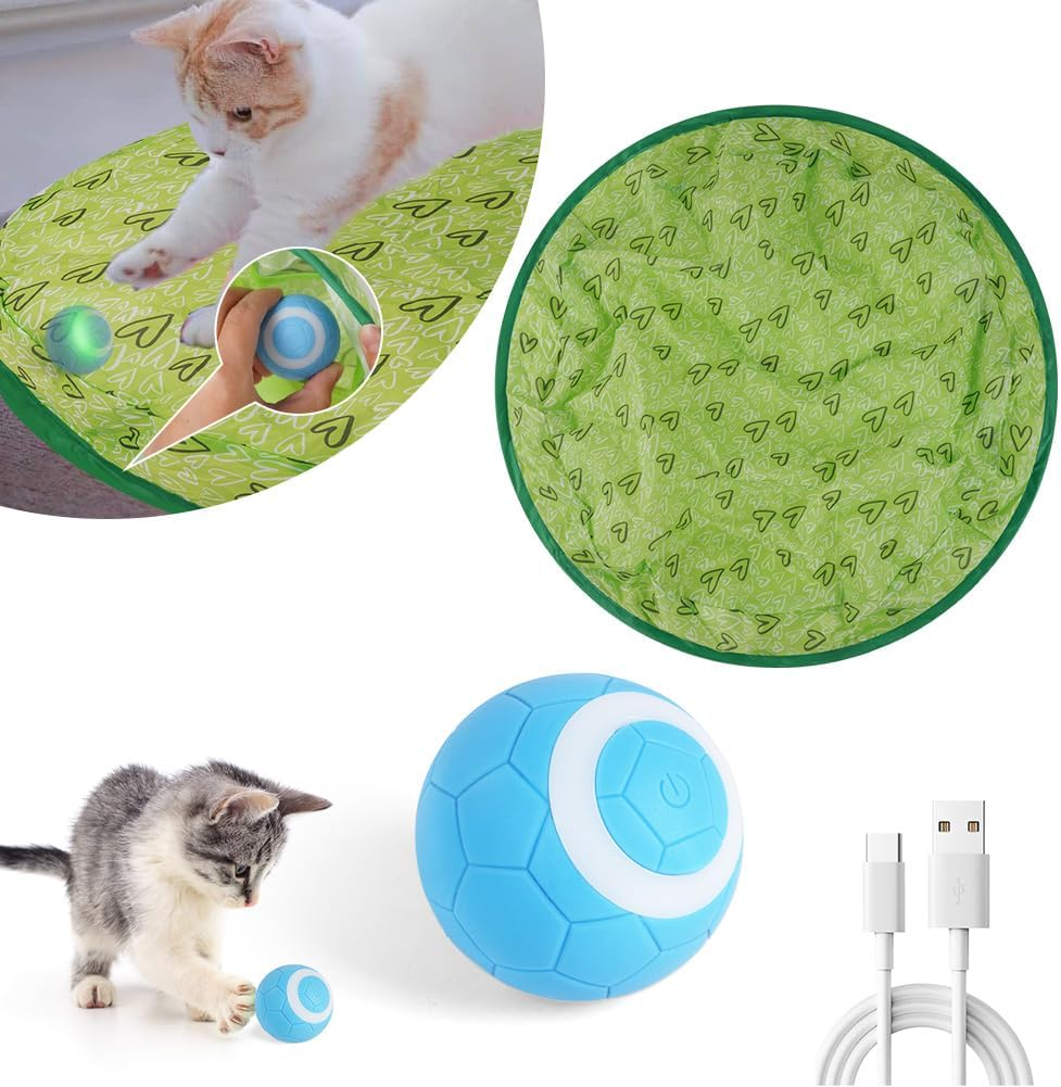 Adiwo Interactive Cat Toys Ball, Intelligent Movable Ball and Hunting Exercise Mat for Indoor Cats, 360&deg; Rotating Automatic Cat Ball Toy with LED Light, Kitten Toys for Stimulate Instinct Chasing image number 1