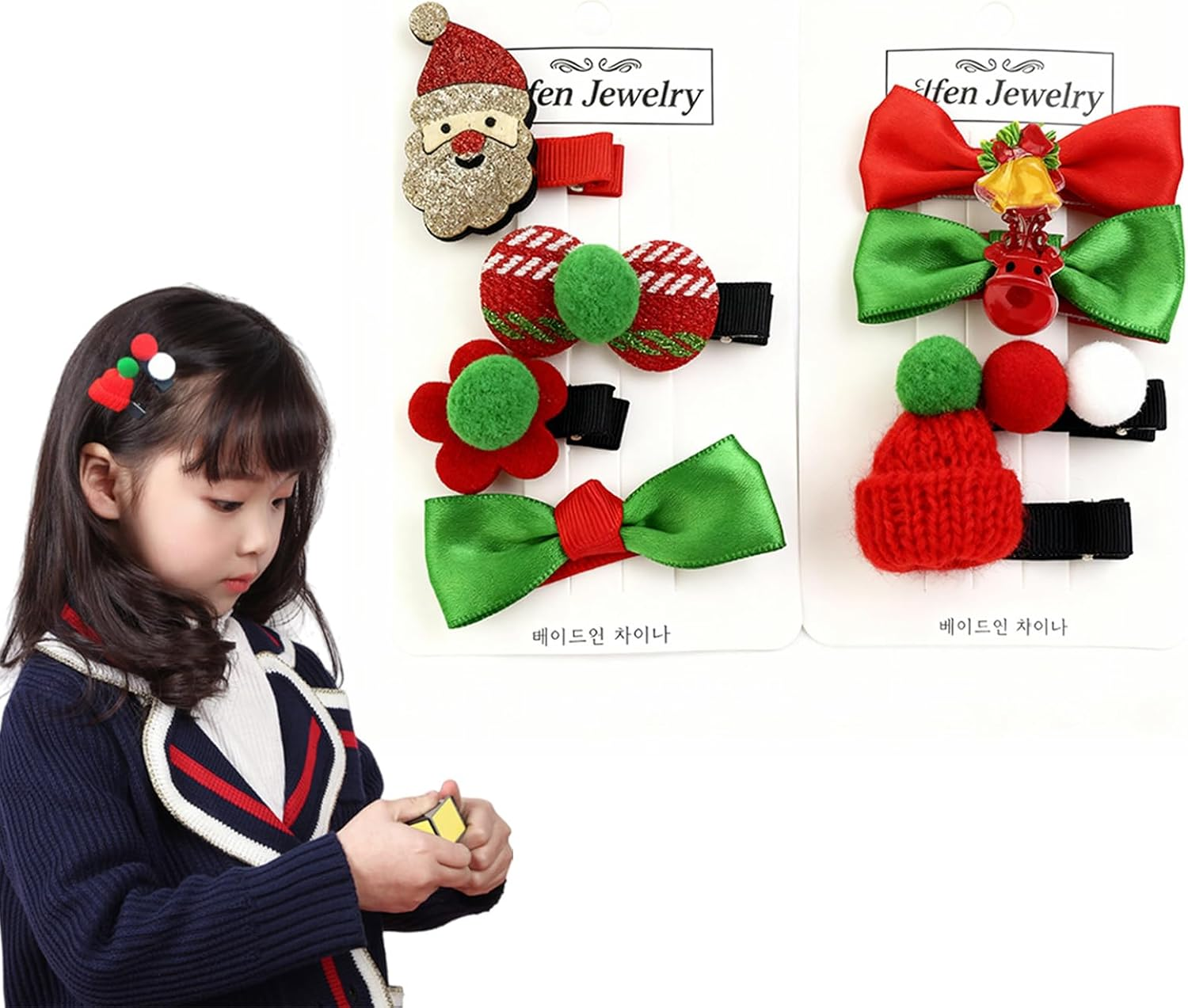 8Pcs Christmas Hair Clips Cute Decorative Hair Accessories Santa Headdress Hairpin Christmas Hat Hair Bows for Girls Women Kids Gifts Red and Green image number 1