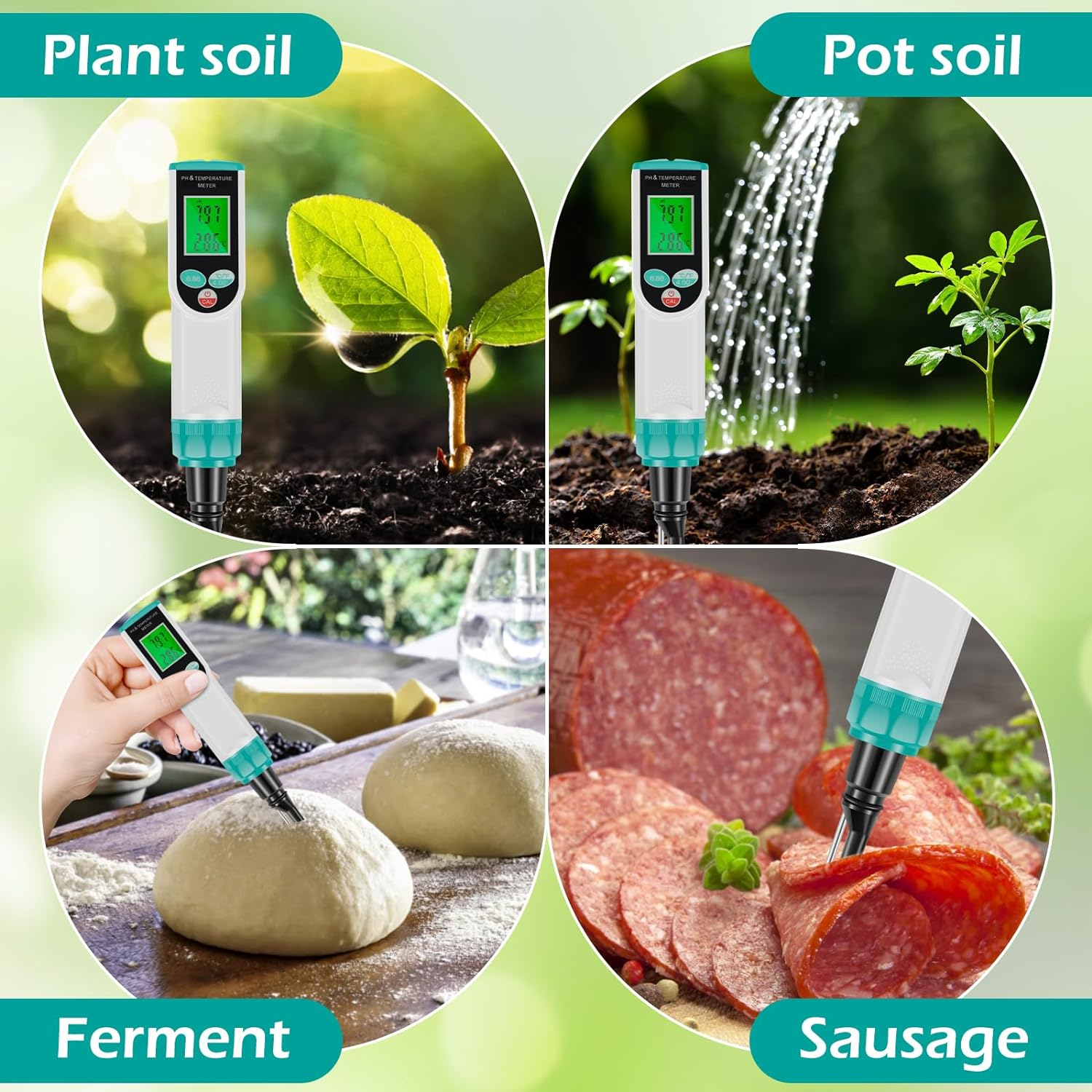 [-] Food Ph Meter Dual Probe Digital Soil Ph Tester Automatic Temperature Compensation High Precision Electric Food Thermometer for Sourdough Bread Canning Cheese [-](Black) image number 3