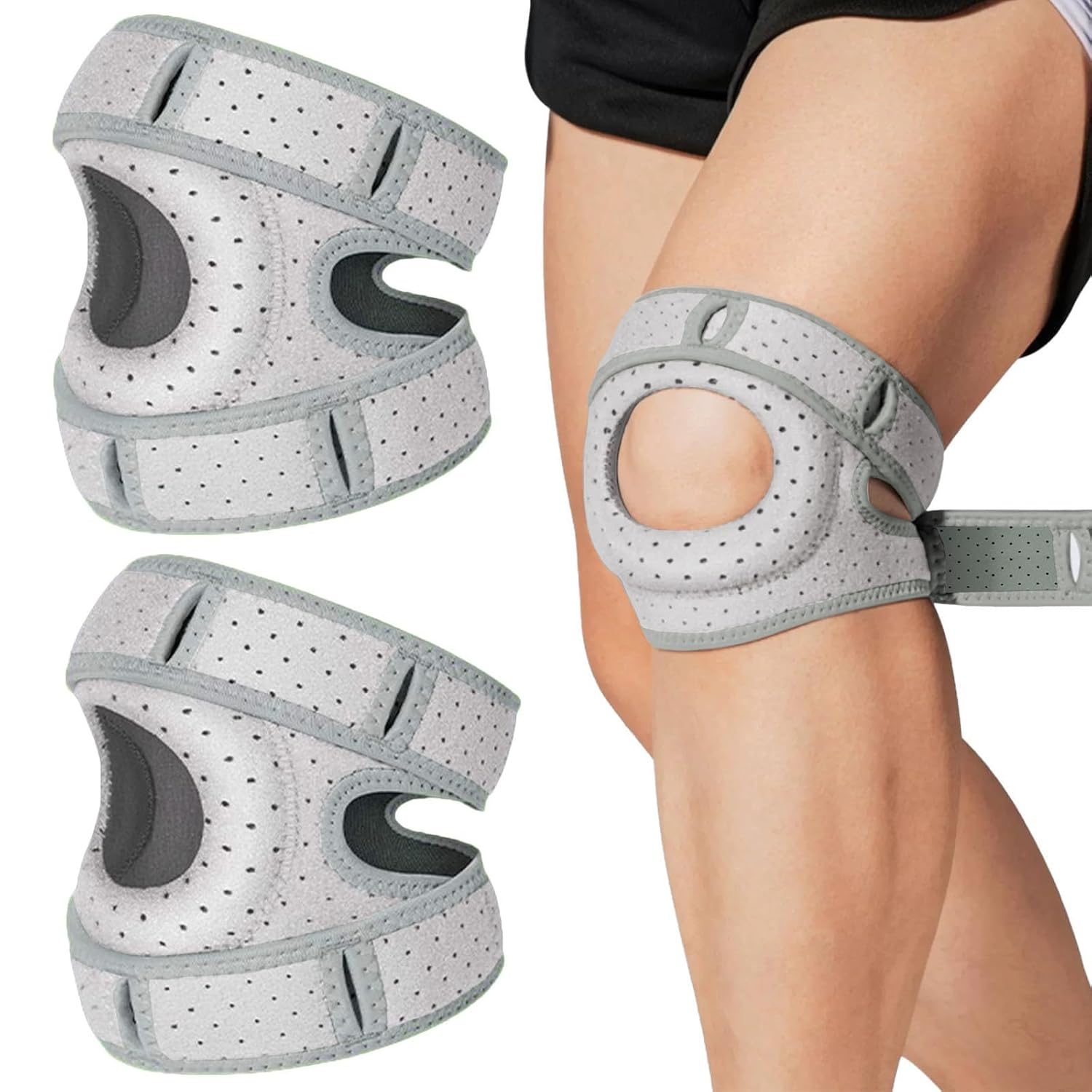 2 Pack Knee Brace for Meniscus Tear & Arthritis - Adjustable Compression Support with Open Patella Stabilizer | Knee Stabilizer Brace for Sports, Running, Injury Recovery (Men/Women) image number 6